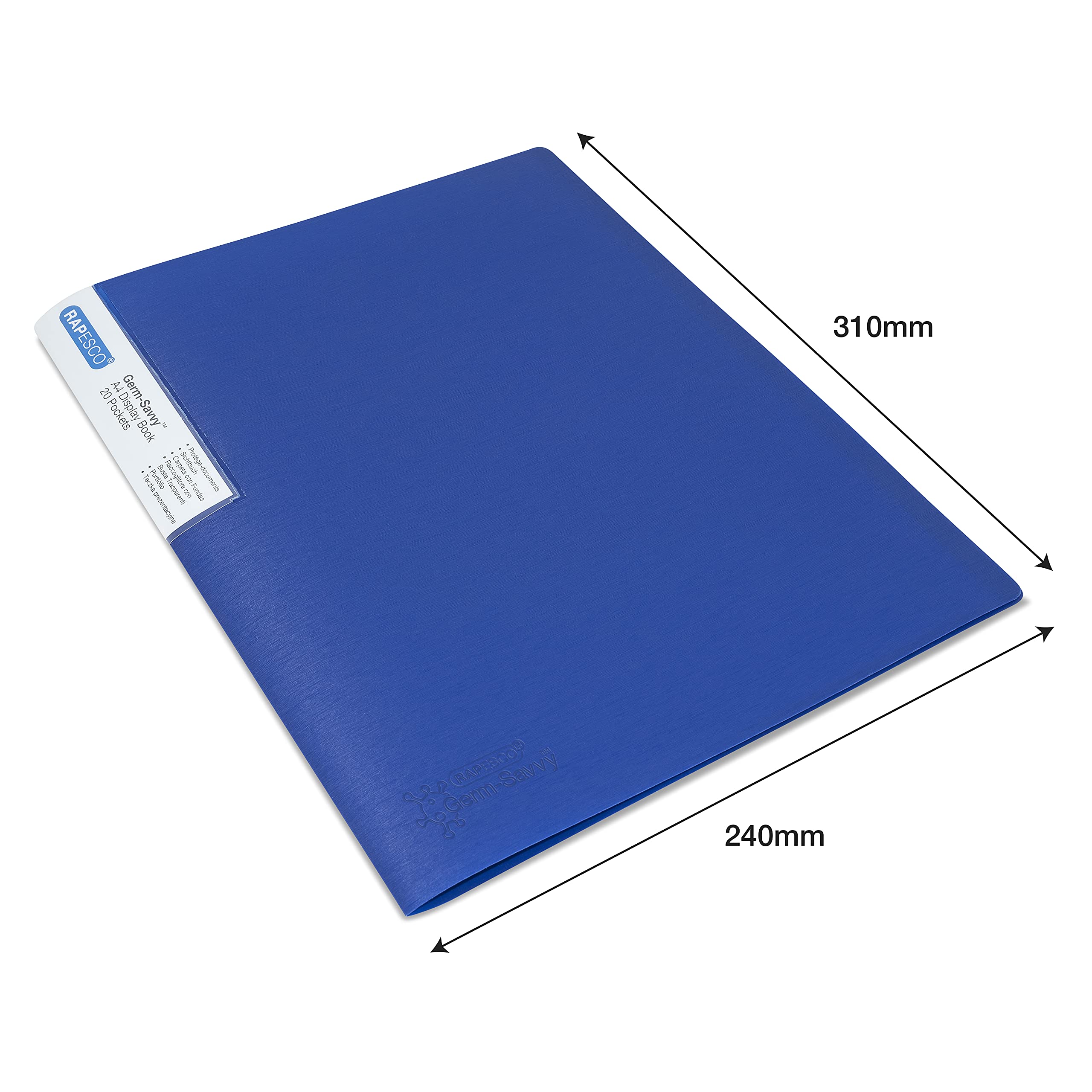 RAPESCO Presentation Folder - 20 Pockets | A4 Size | Blue Polypropylene with Antibacterial Protection 3