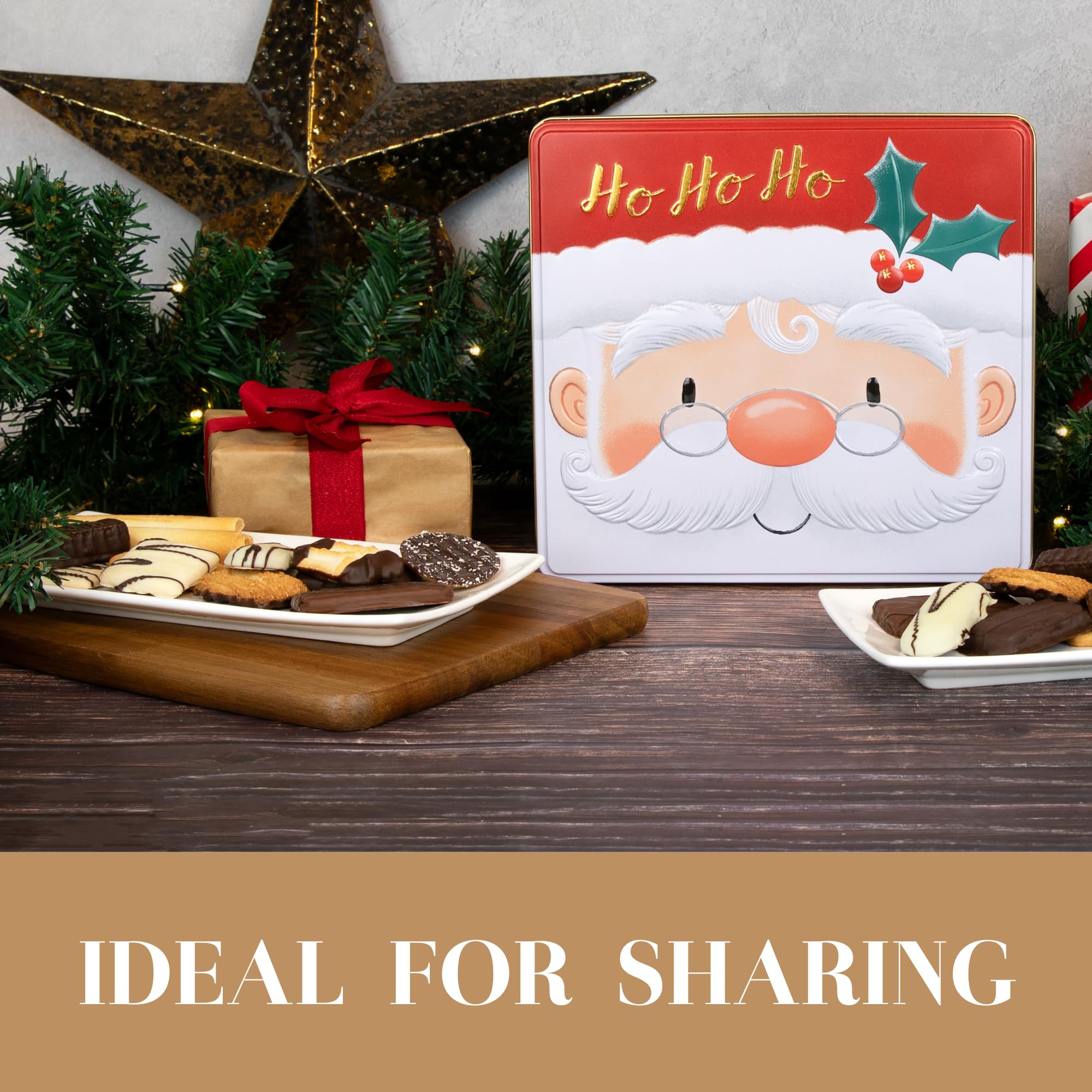 The Silver Crane Co. Santa Belgian Biscuits Square Tin - Christmas Chocolate Biscuit Gift Set 12