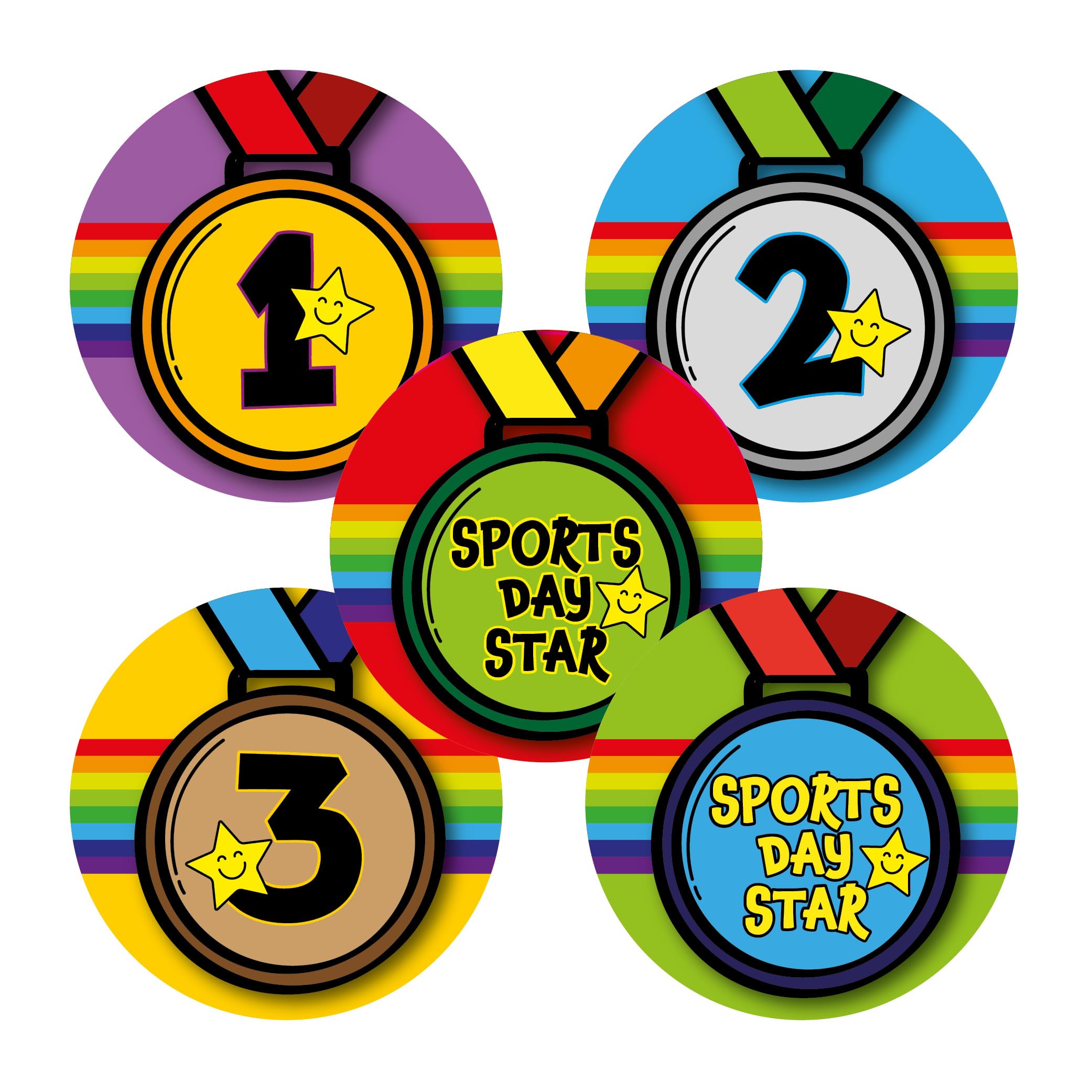 SuperStickers Sports Day Stickers Variety Pack - 1st, 2nd, 3rd & Star | 125 Stickers, 28mm