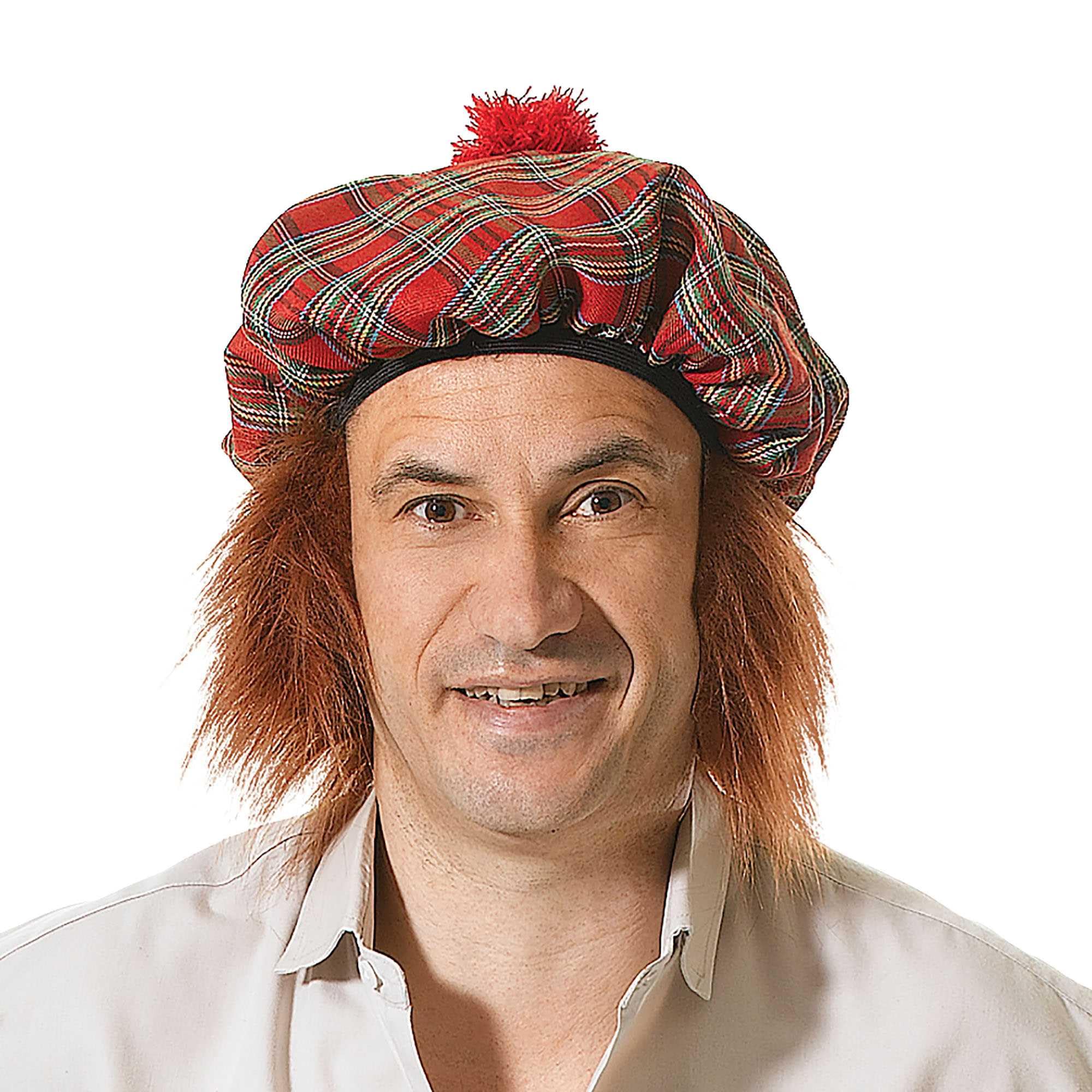 Bristol Novelty BH124 Scots Tartan Hat with Ginger Hair, Mens, One Size