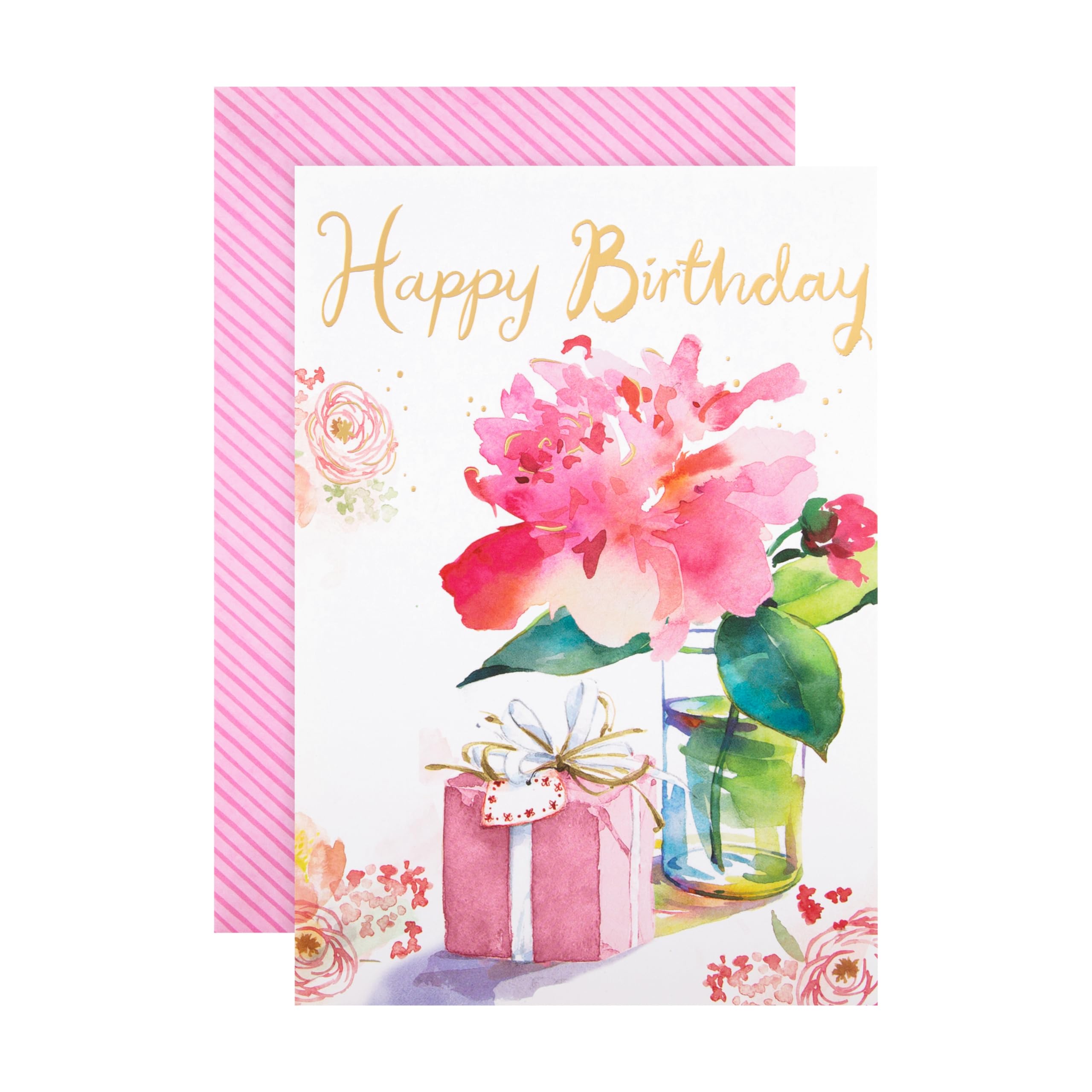 Hallmark Birthday Card - Classic Watercolour Floral Design for Women | Gold Foil Details | 22.8cm x 15.9cm