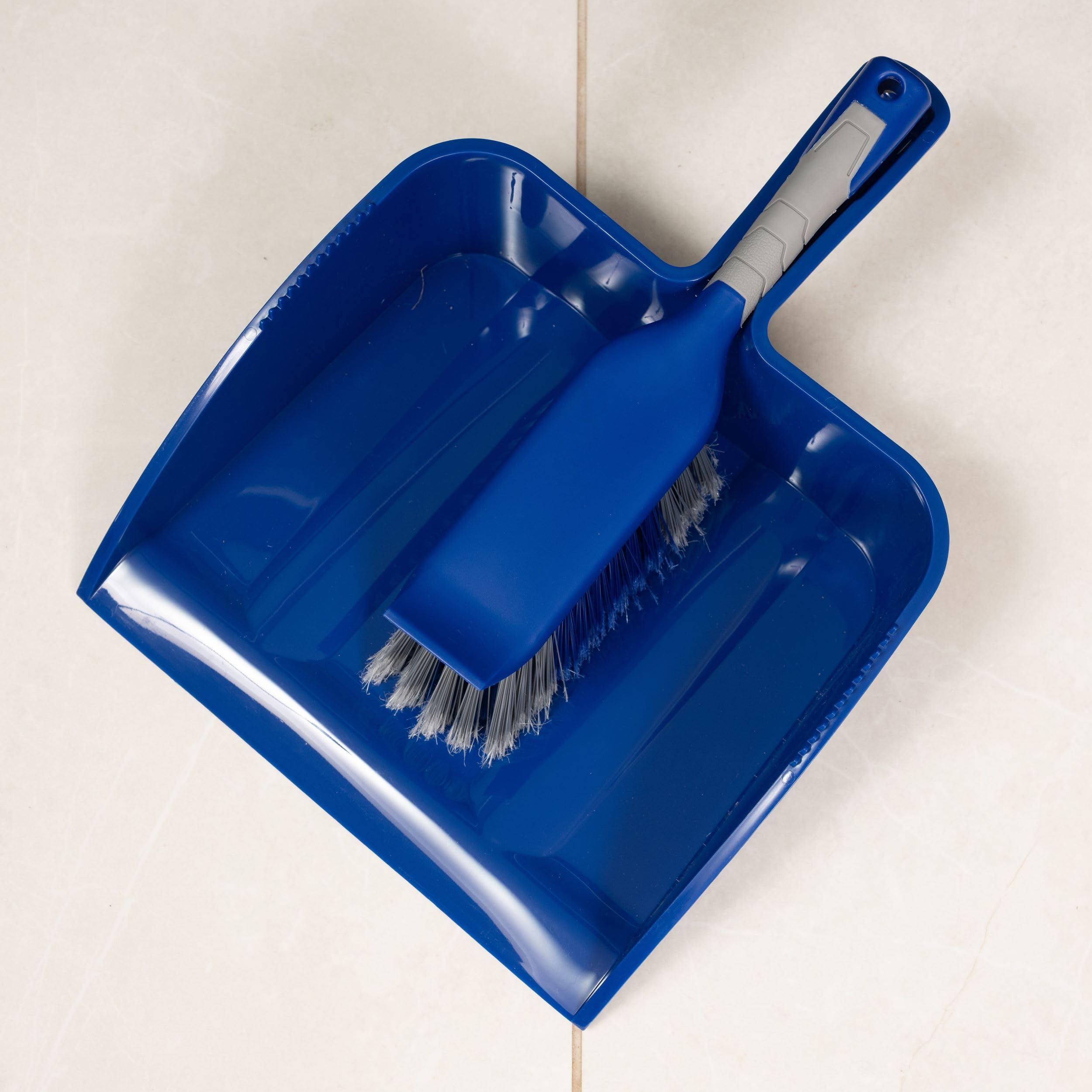 Addis Heavy Duty Outdoor Dustpan & Brush Set - Wide Pan, Stiff Bristles | Blue & Grey 6