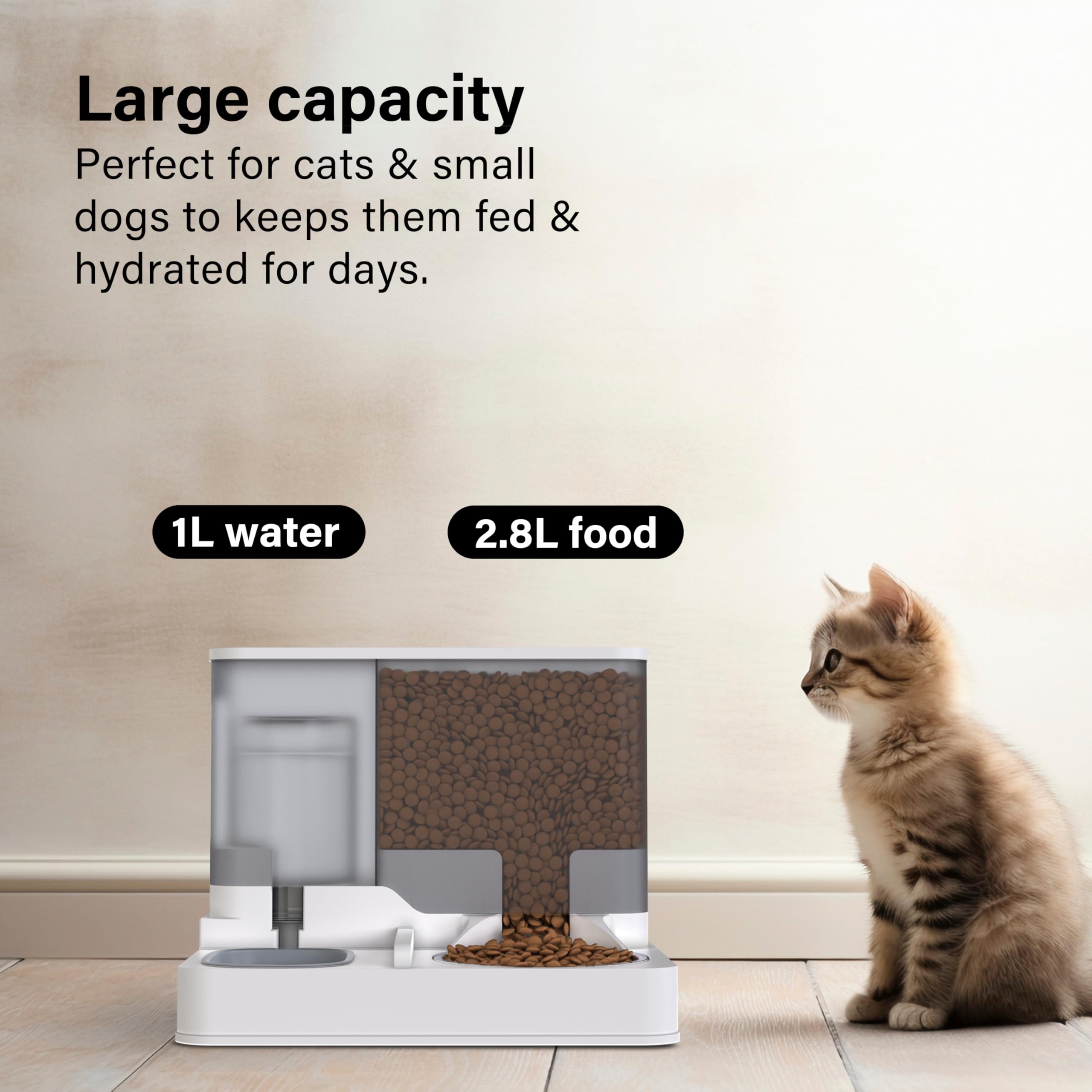 Vivo Technologies 2-in-1 Automatic Pet Feeder & Water Dispenser | 2.8L Food, 1L Water | Grey 3