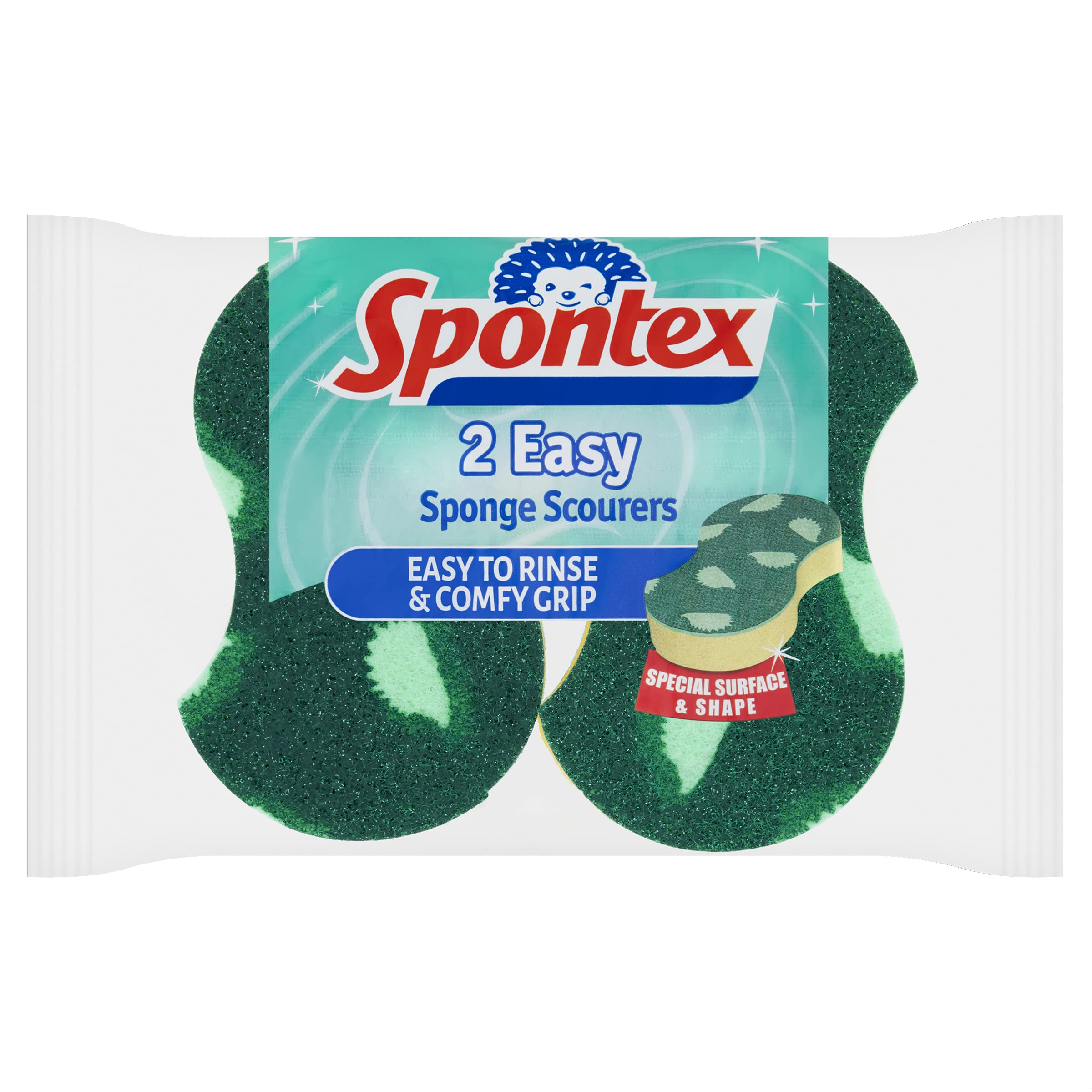 Spontex Easy Sponge Scourers with Comfort Grip - 2 Pack | Green & Yellow | Lemon Scent 1