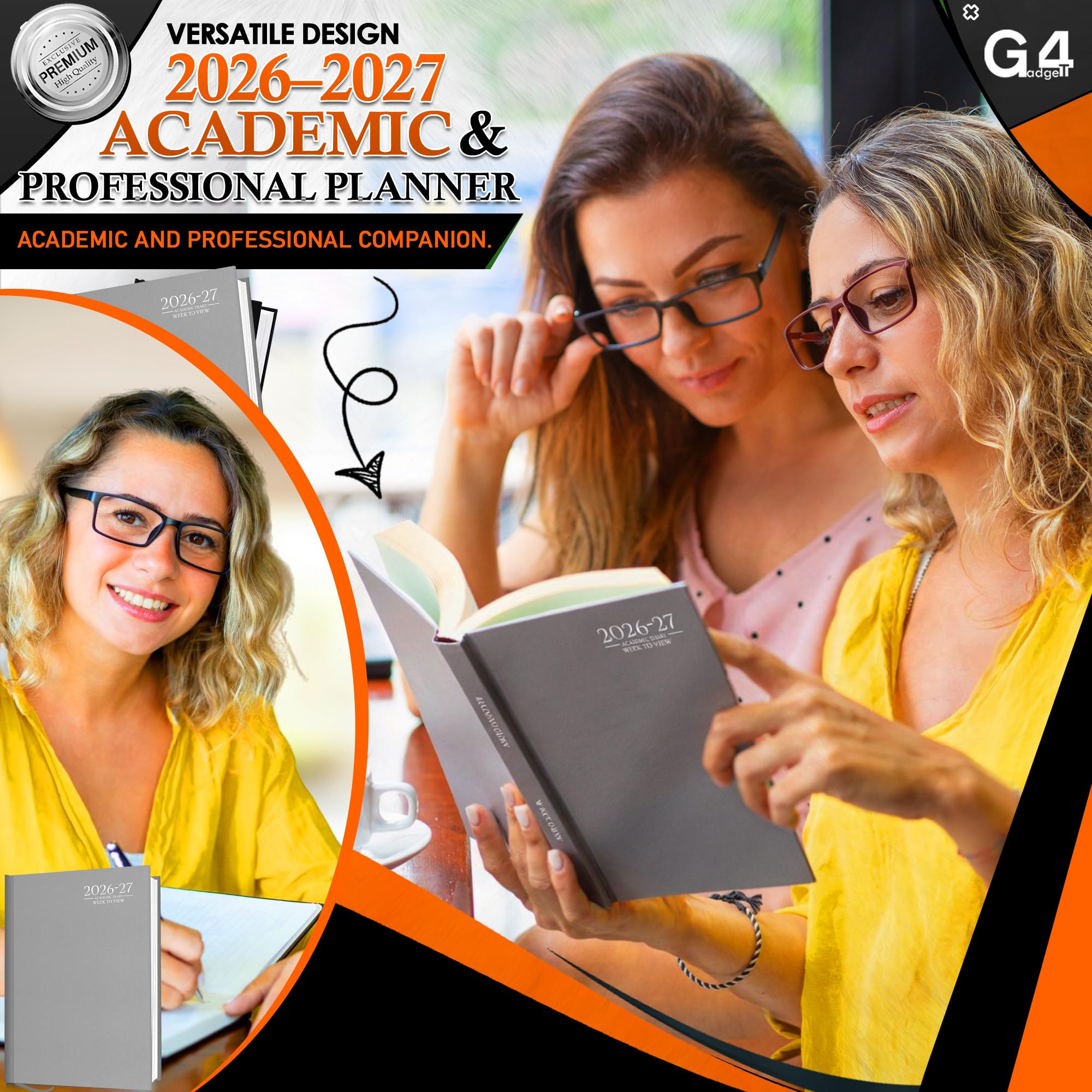 G4GADGET 2026-2027 Academic Diary - A5 Week To View Grey Hardback 3