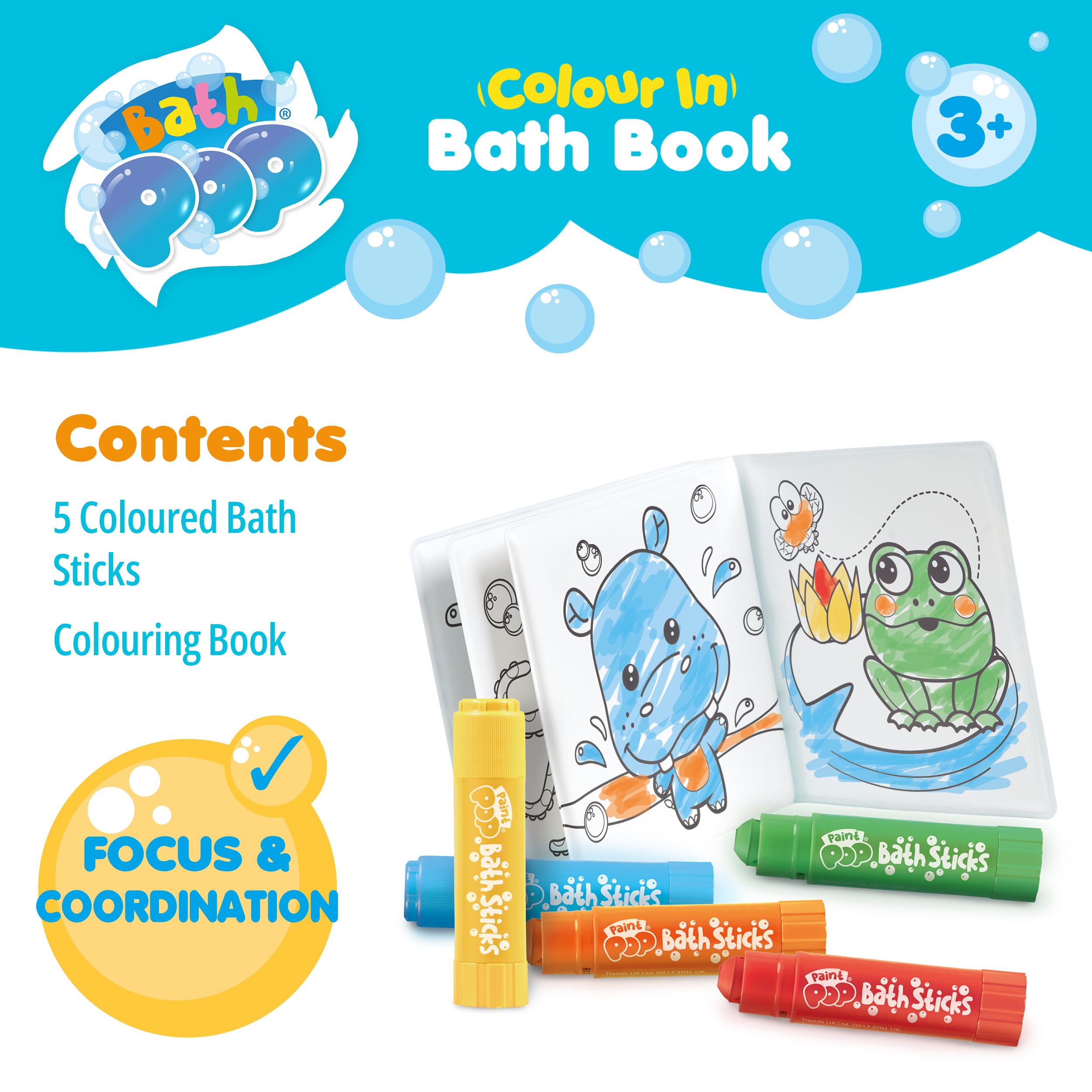 Bath Pop Colouring Book and 5 Bath Sticks - Washable Paint Set | Toddler Bath Toy | Ages 3+ 8
