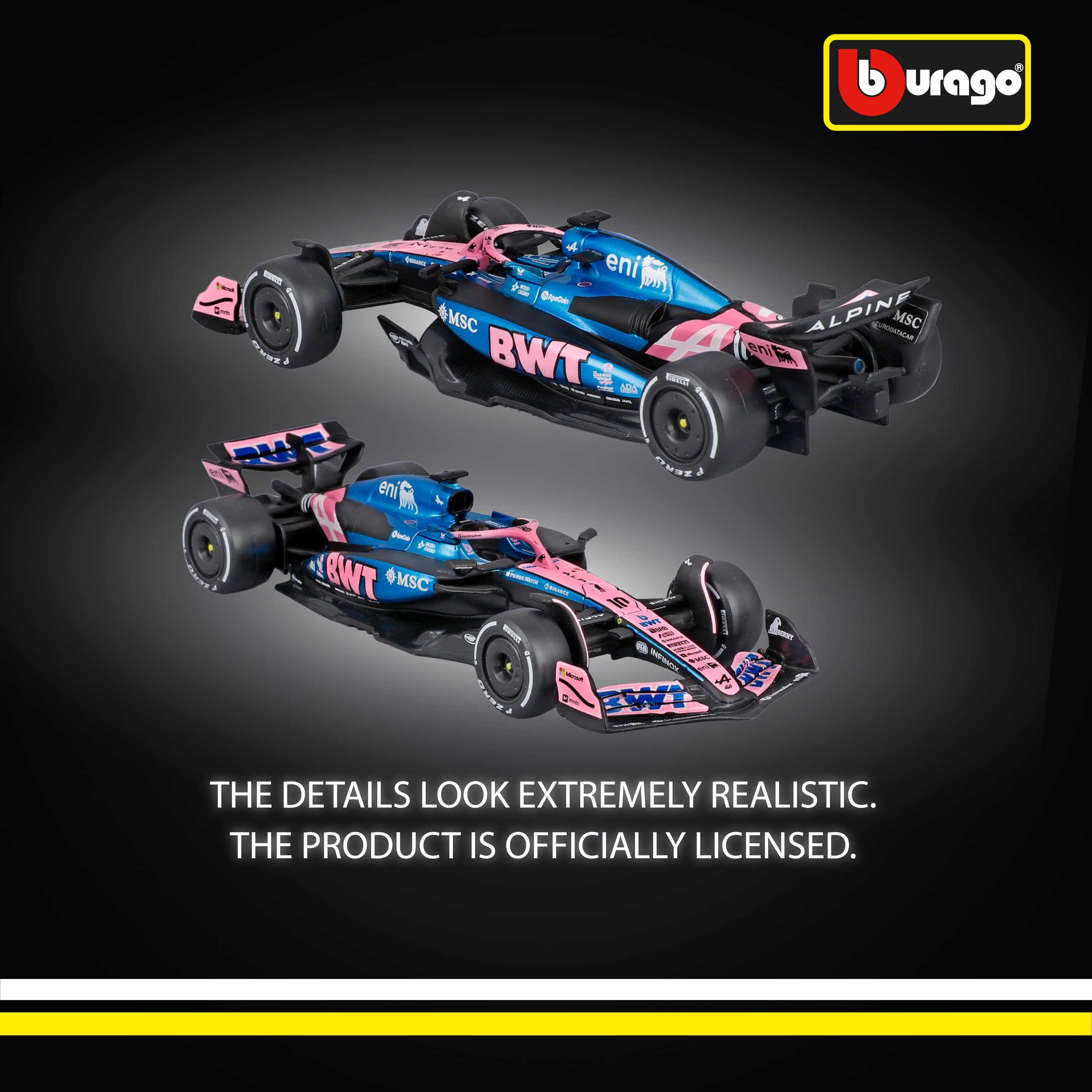 Bburago BWT Alpine A525 2025 #10 Gasly 1:43 Scale Diecast Car | Metal | Pink 3