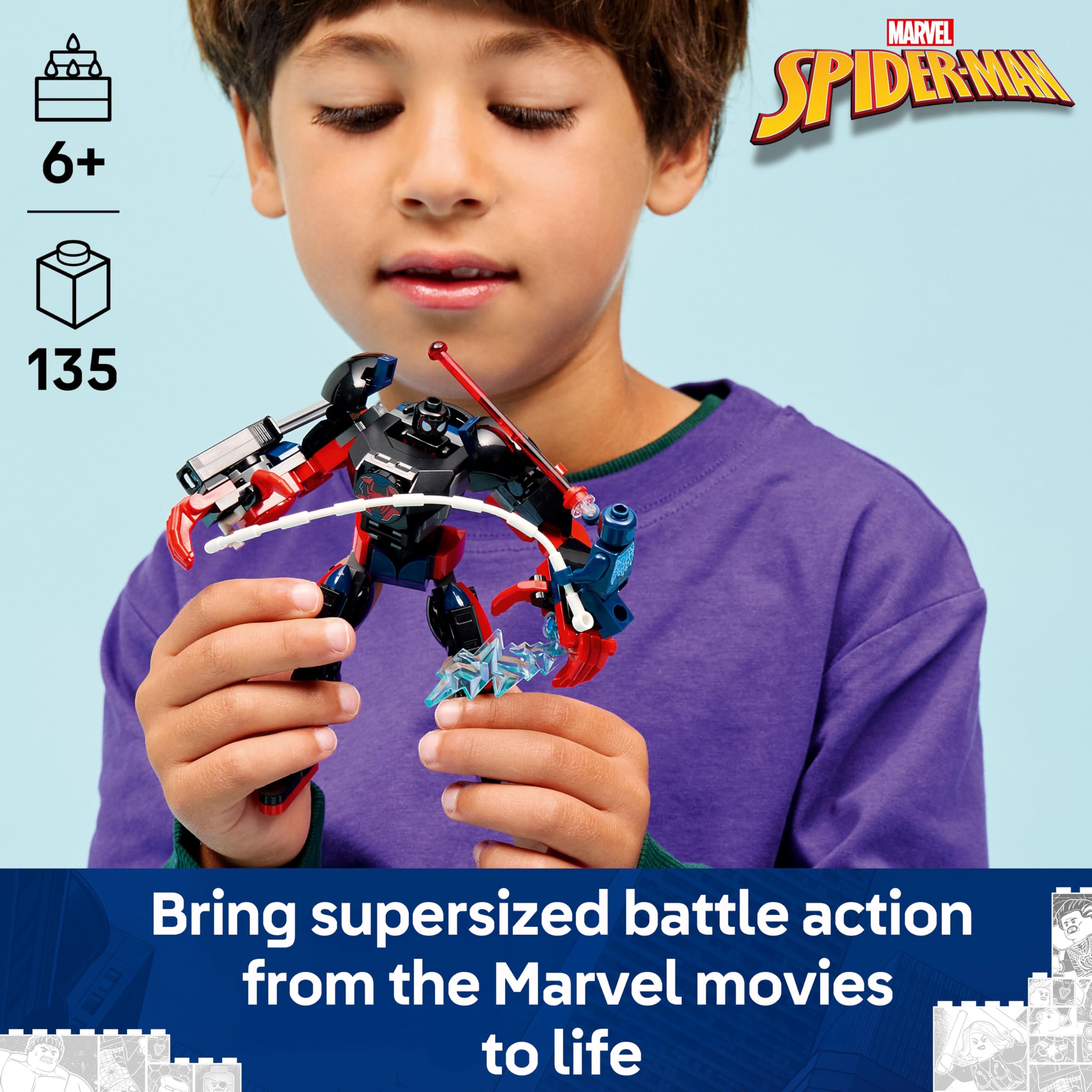 LEGO Marvel Miles Morales Mech vs. Spider-Man 2099 Building Set | Ages 6+