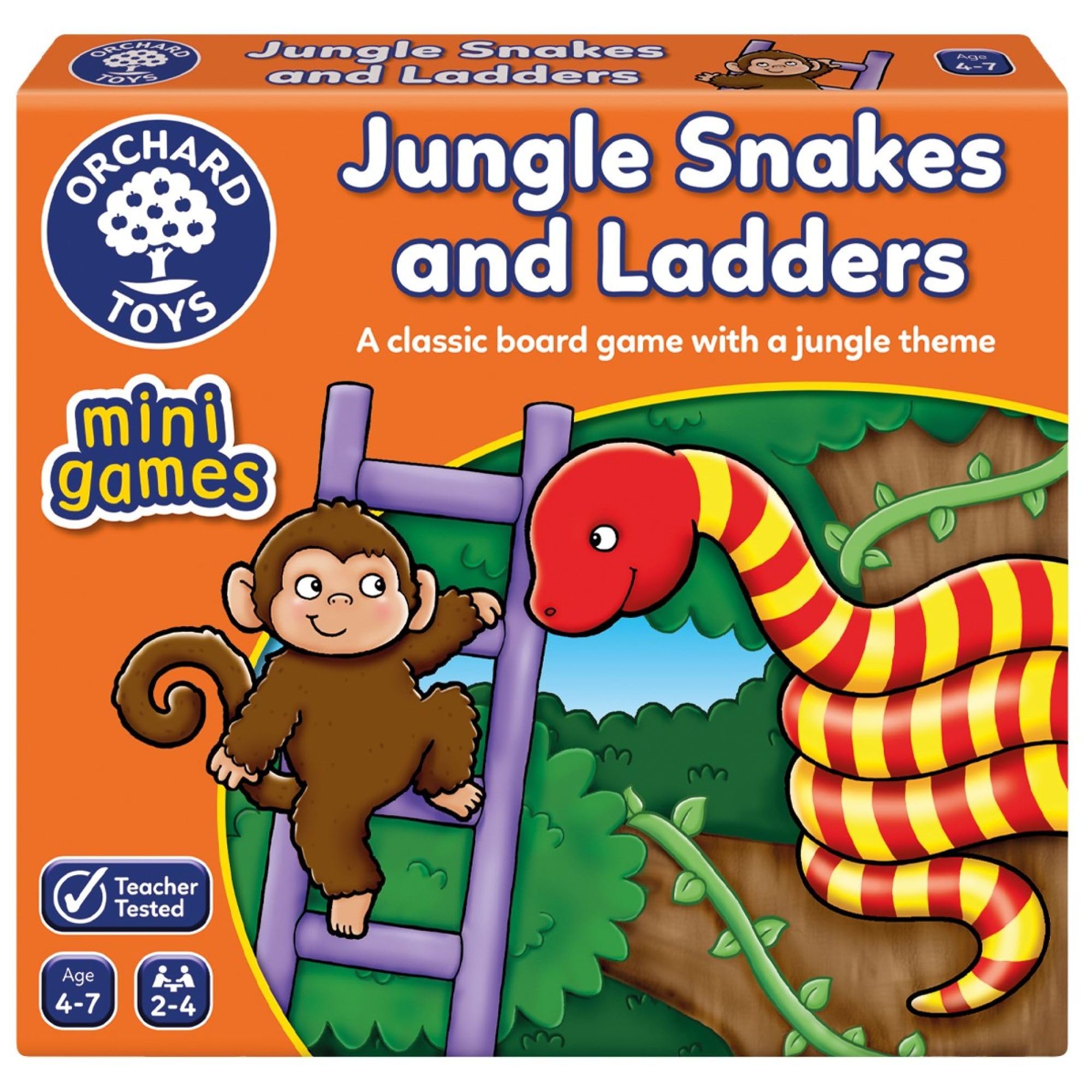 Orchard Toys Jungle Snakes and Ladders Mini Travel Game for Kids 1
