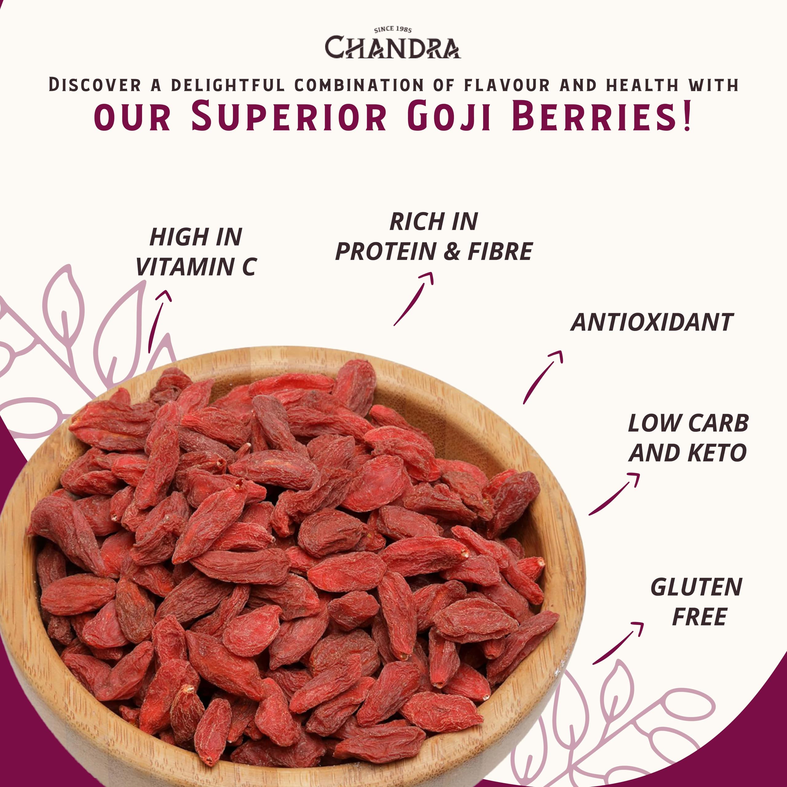 CHANDRA Whole Foods Goji Berries - 1KG Dried Super Fruit | Low-GI, High Protein 3