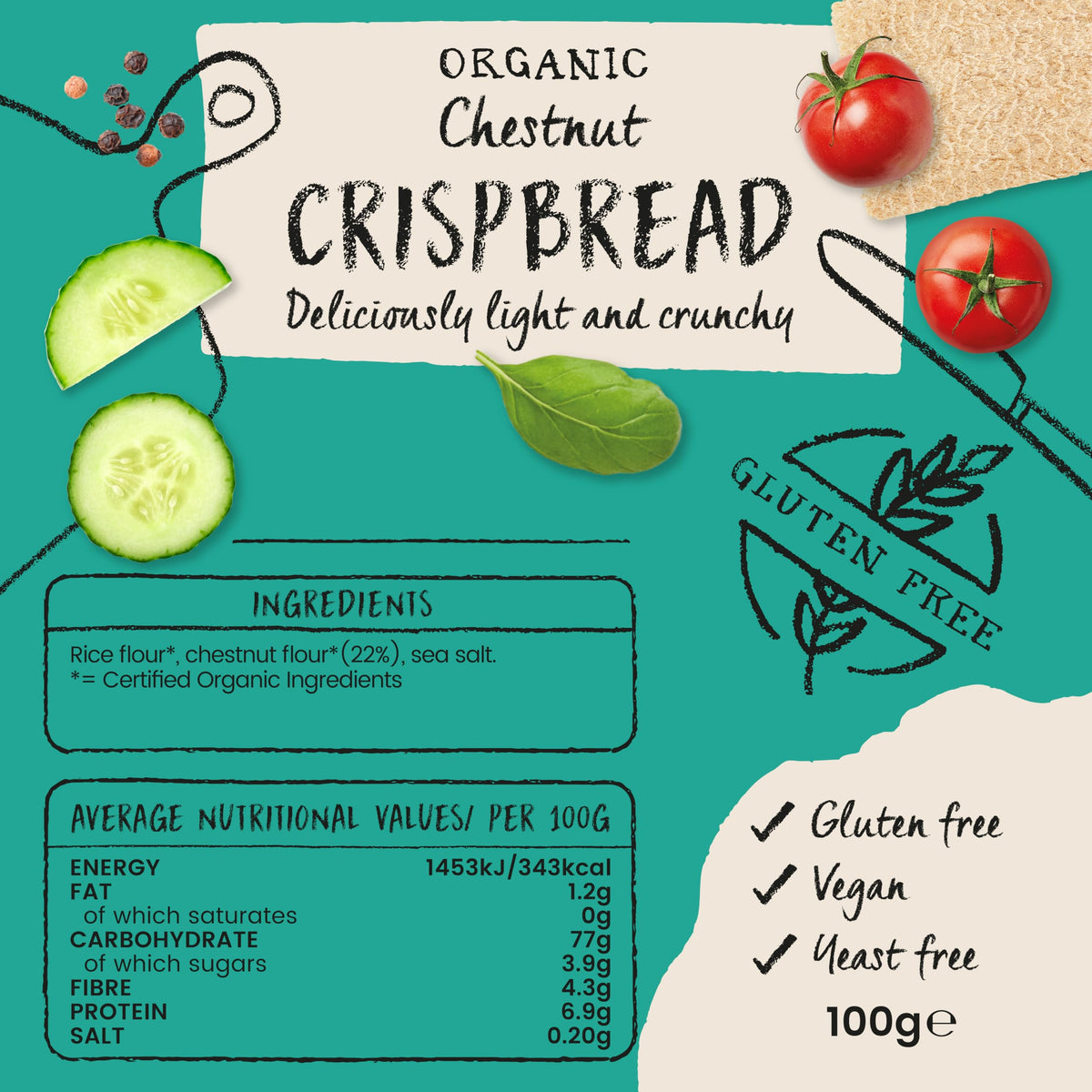 Amisa Chestnut Crispbread - Organic, Gluten Free, 100 g