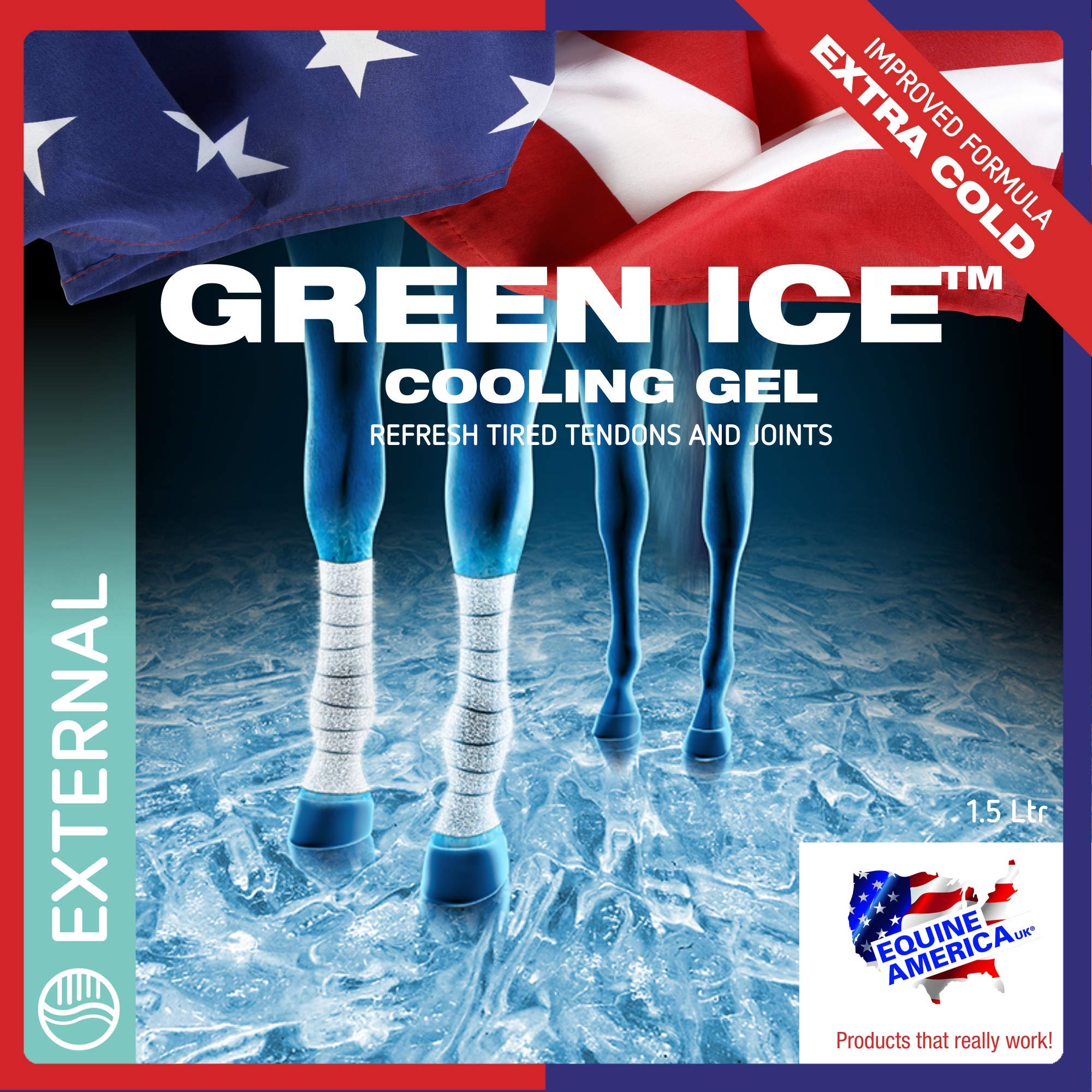 Equine America UK Green Ice Cooling Gel - Relief for Tired Legs and Joints | 1.5L