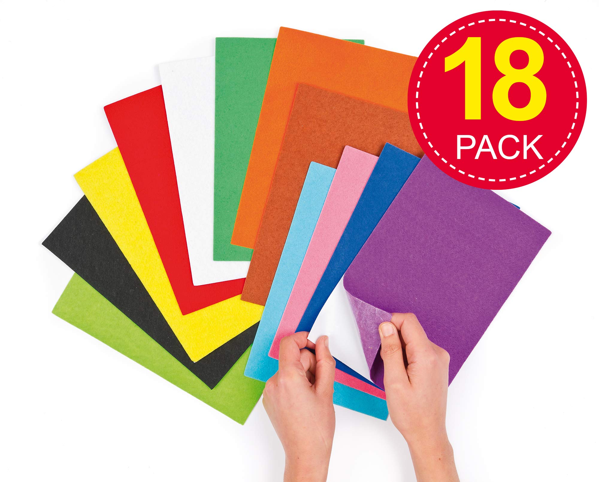 Baker Ross Rainbow Self Adhesive Felt Sheets (18 Pack) | 22cm x 15cm | 1mm Thick | Assorted Colors 2