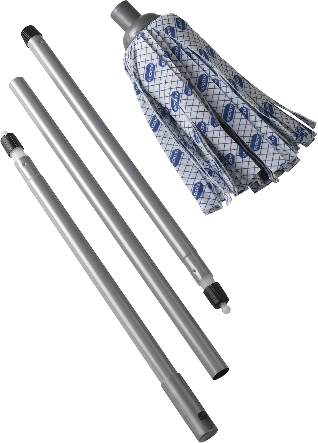 Addis - Cloth Mop with 3-Piece Handle in Blue, White & Metallic-Grey