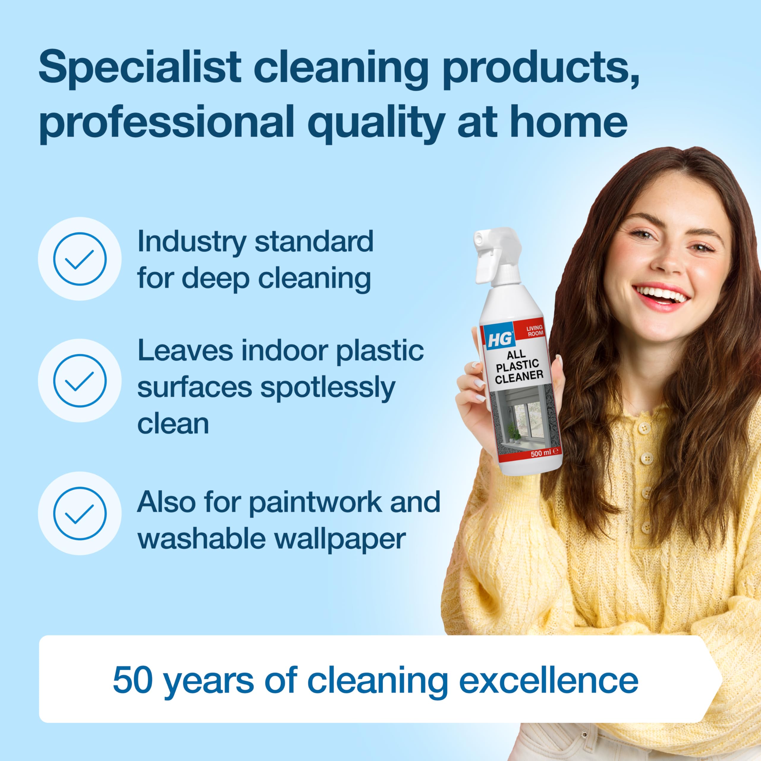 HG All Plastic Cleaner - Biodegradable Multi-Surface Spray for UPVC & Synthetic Surfaces | 500ml 5