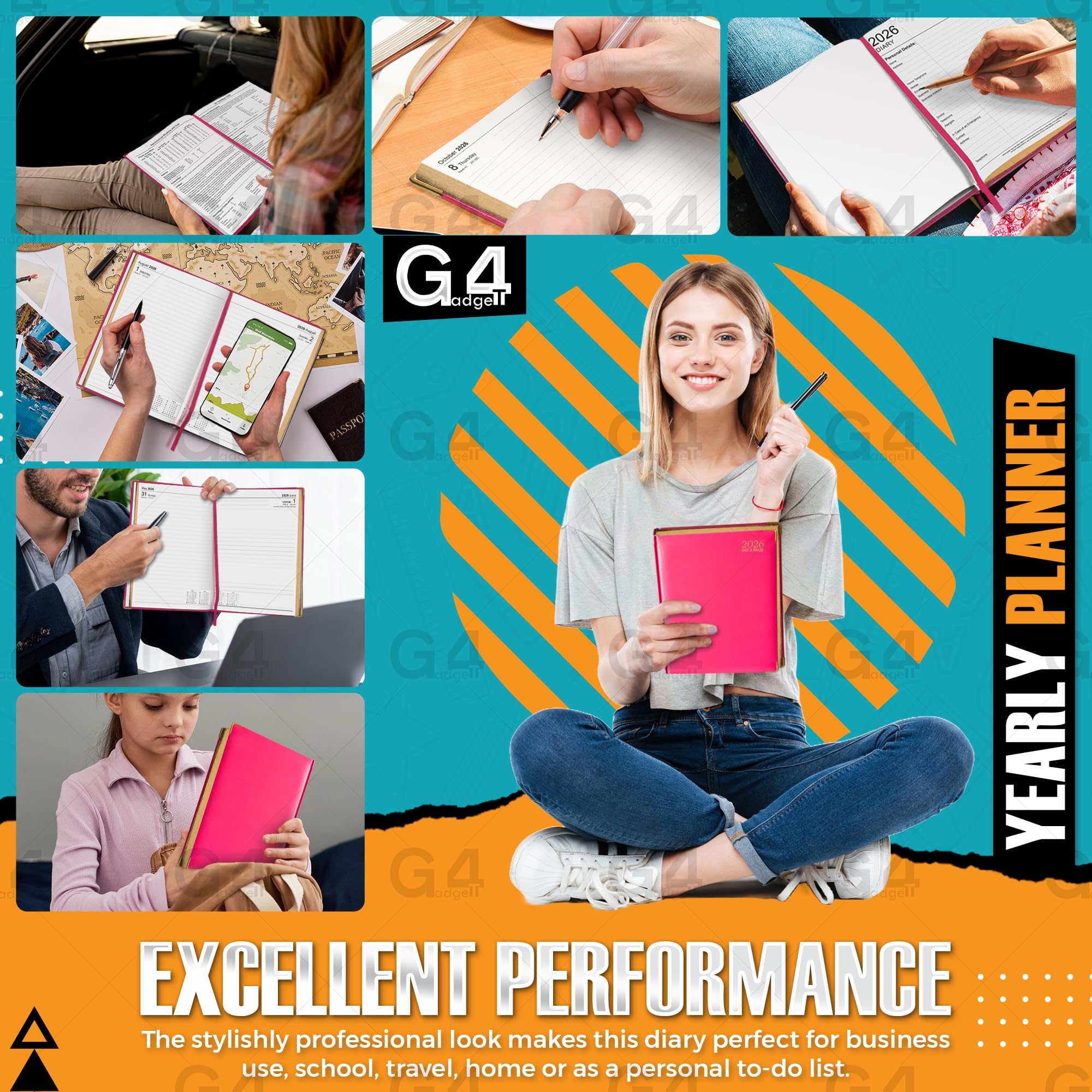 G4GADGET A5 2026 Day a Page Pink Diary Gilt Edges Hardback 4