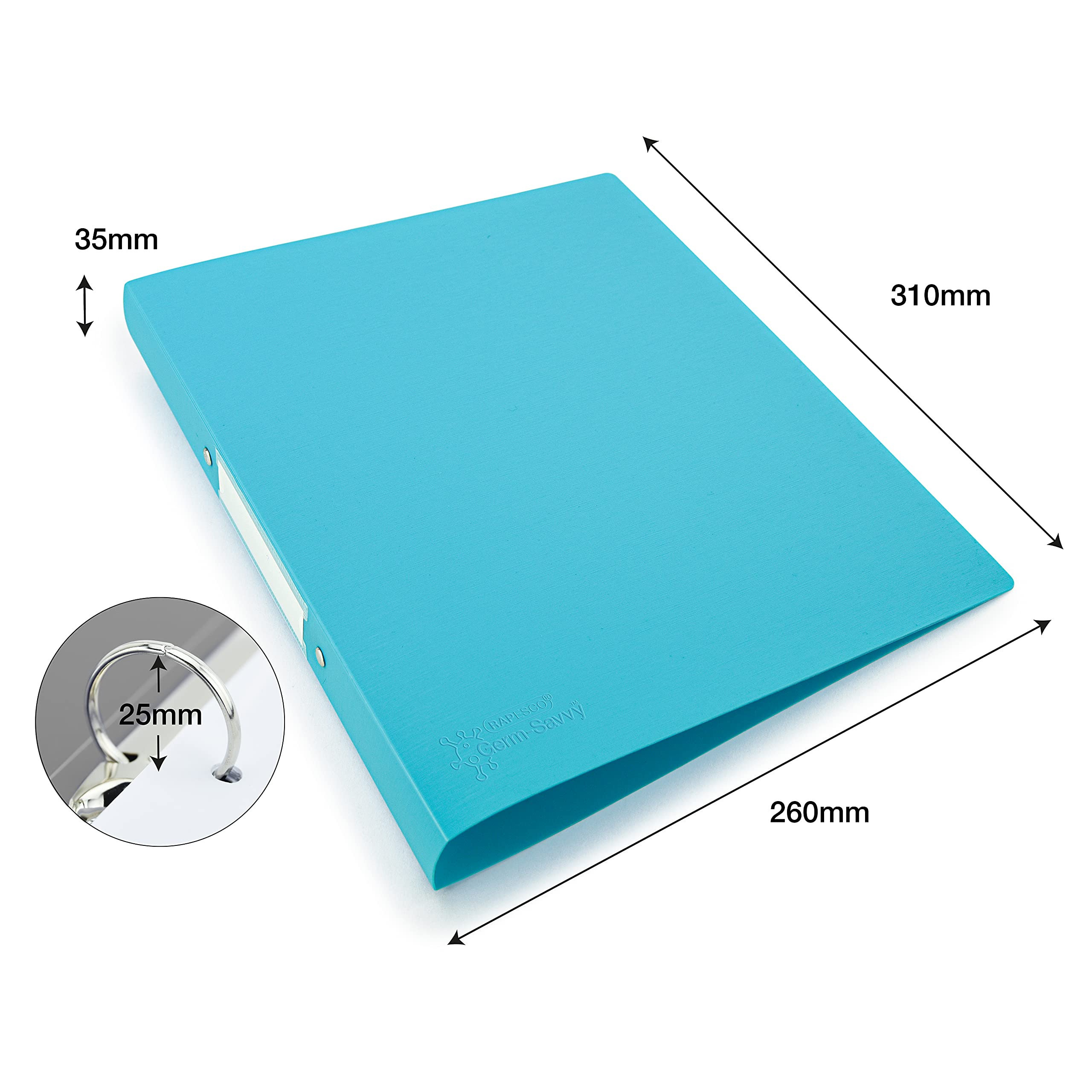 Rapesco 1664 O-Ring Binder - 4 Pack A4, 35mm Spine, 25mm Capacity, Aqua 3