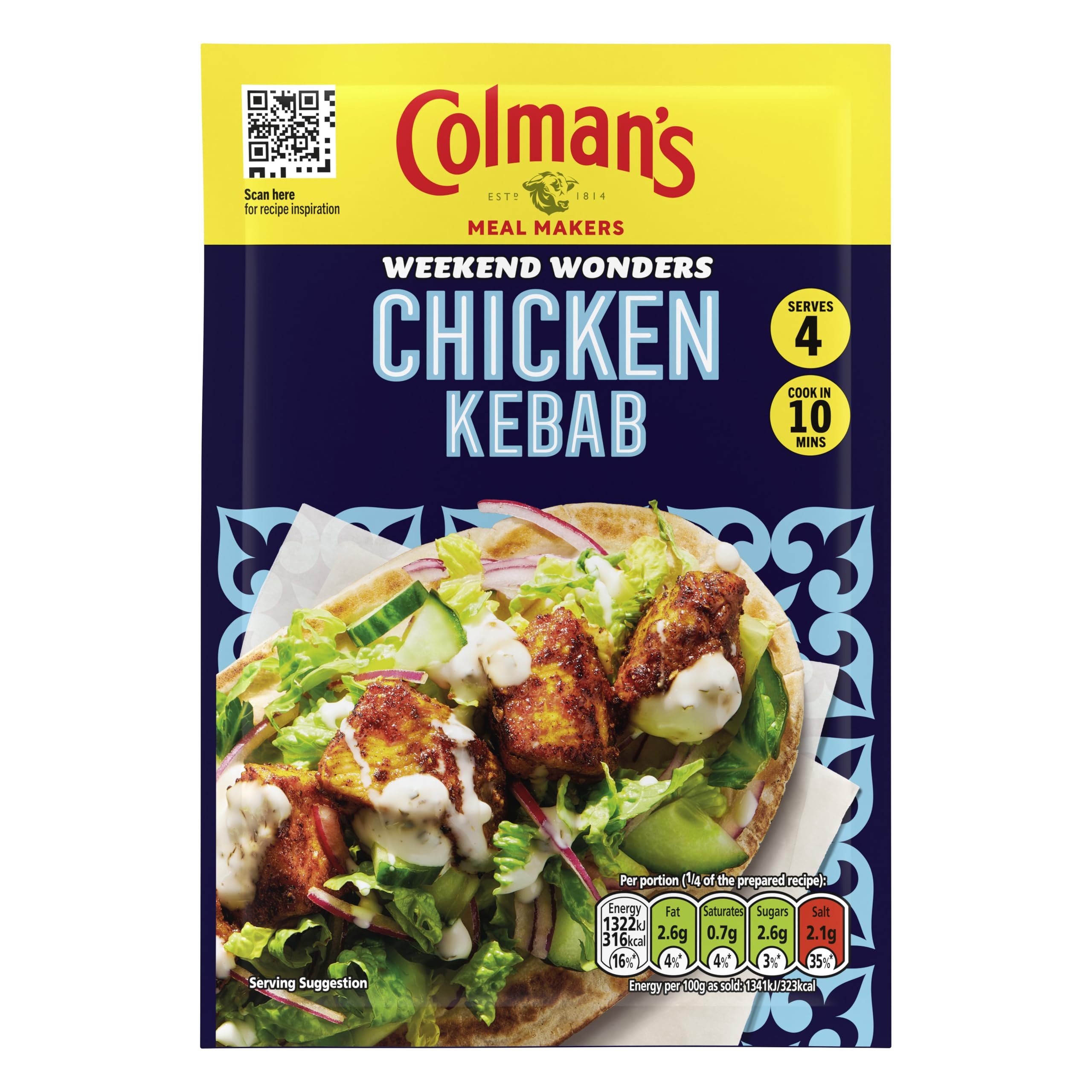Colman's Weekend Wonders Chicken Kebab Meal Maker Recipe Mix Spice Seasoning, 30g 1