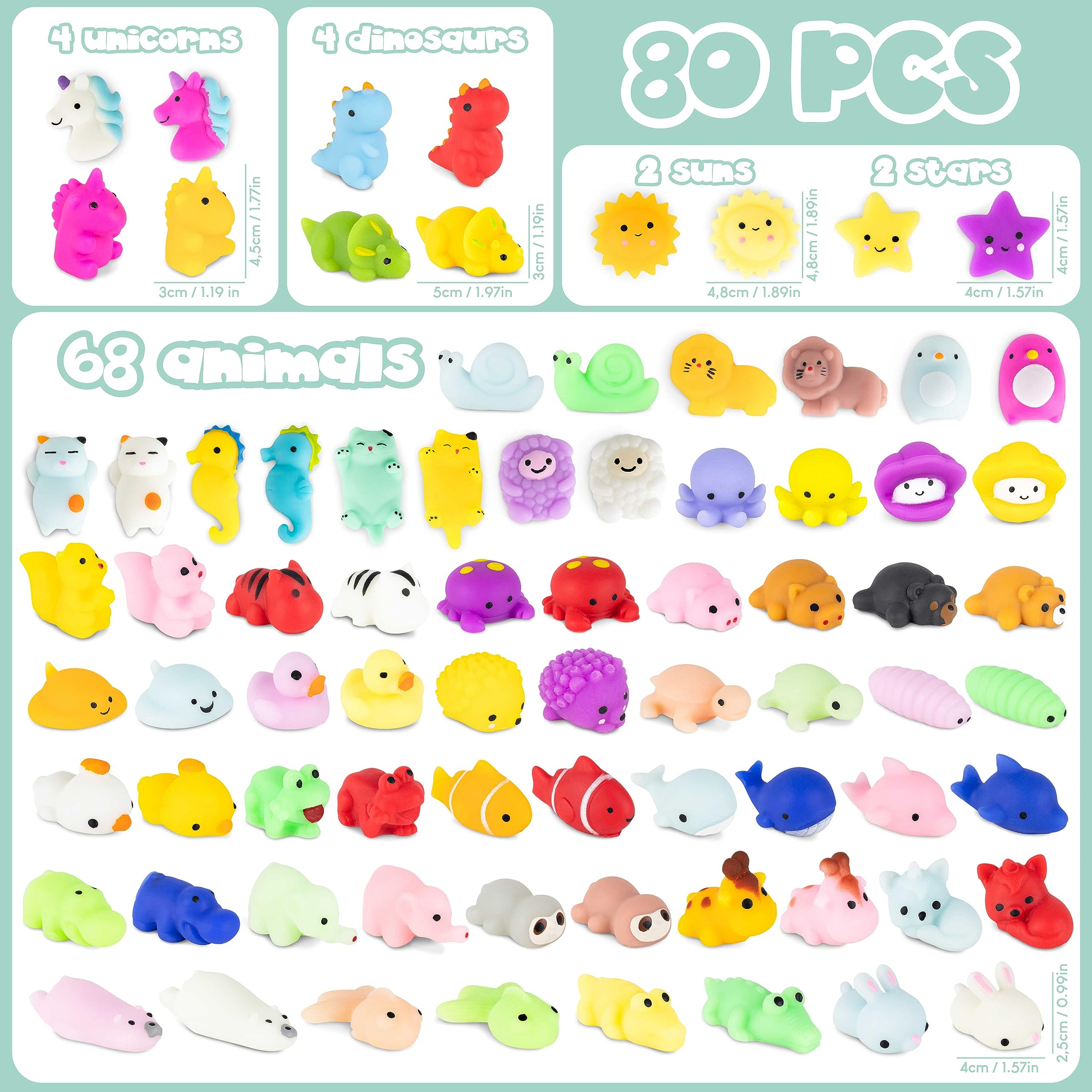 Mochi Squishy Toys - Pack of 80 Unique Squishies for Kids Party Favors