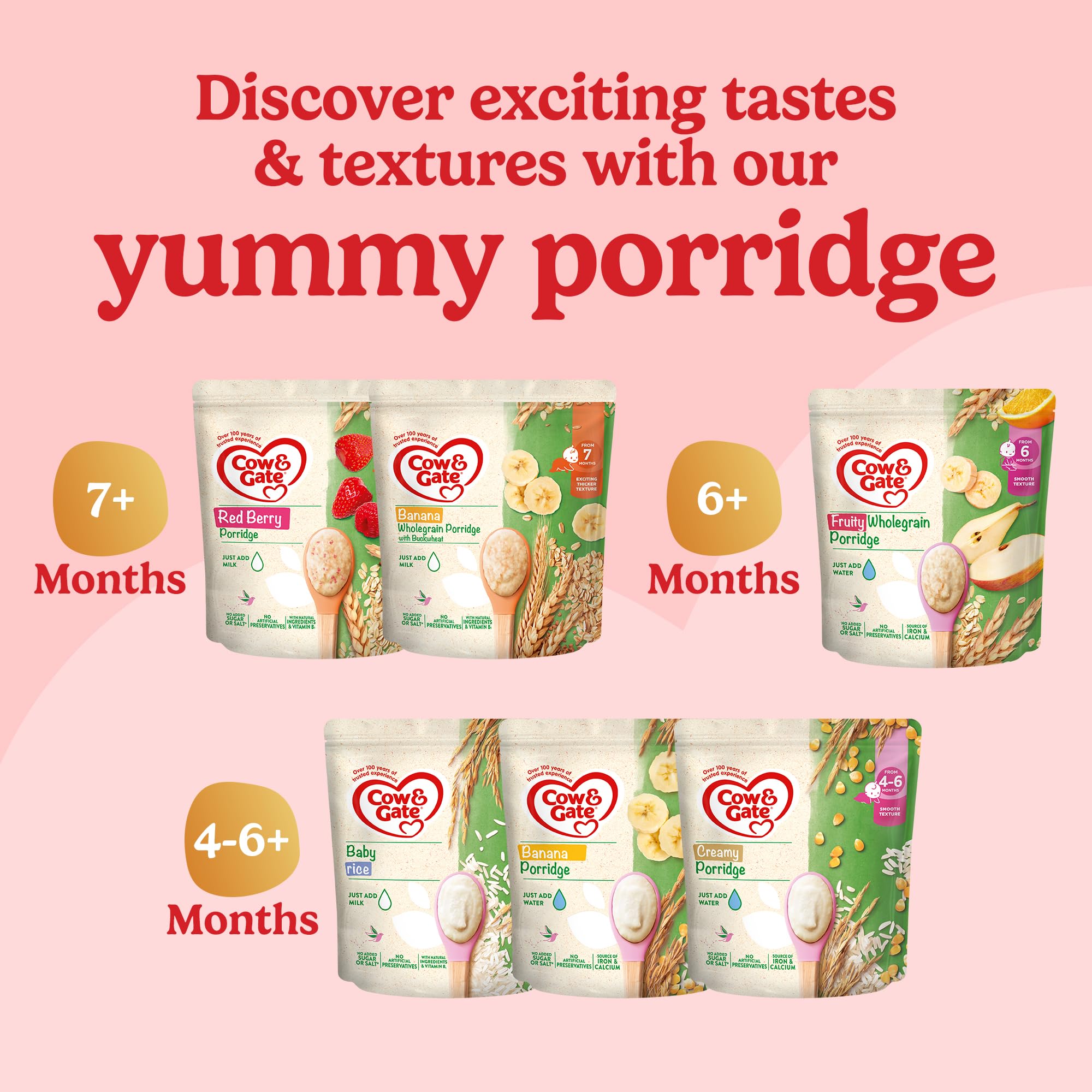Cow & Gate Fruity Wholegrain Porridge Baby Food Cereal, 6+ Months, 125g 4