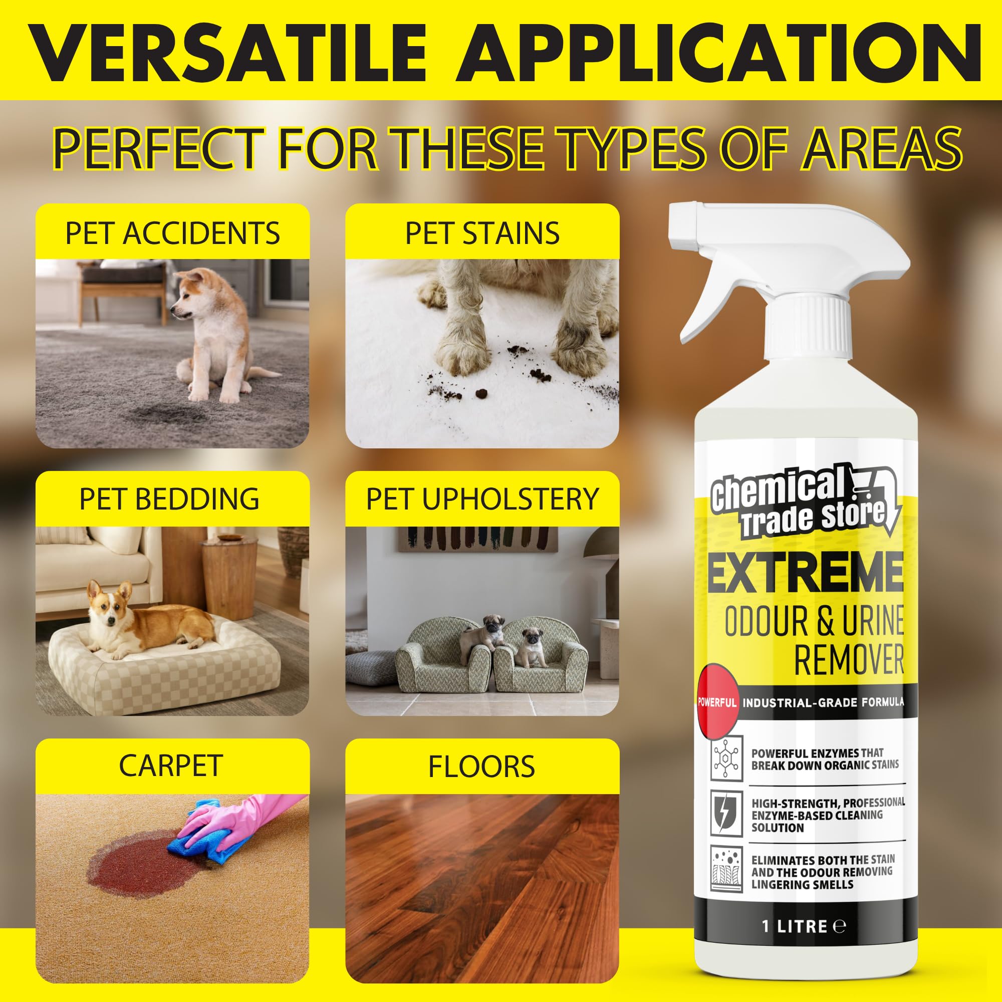 Chemical Trade Store Extreme Odour & Urine Remover - 1L Enzyme-Based Cleaner for Pet Stains
