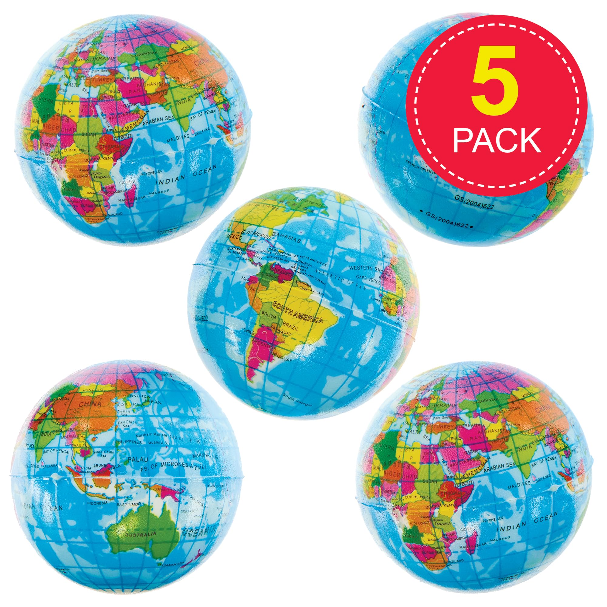 Baker Ross FN050 Globe Squeezy Balls - Pack of 5 | 6cm Diameter | Ages 3+ 2