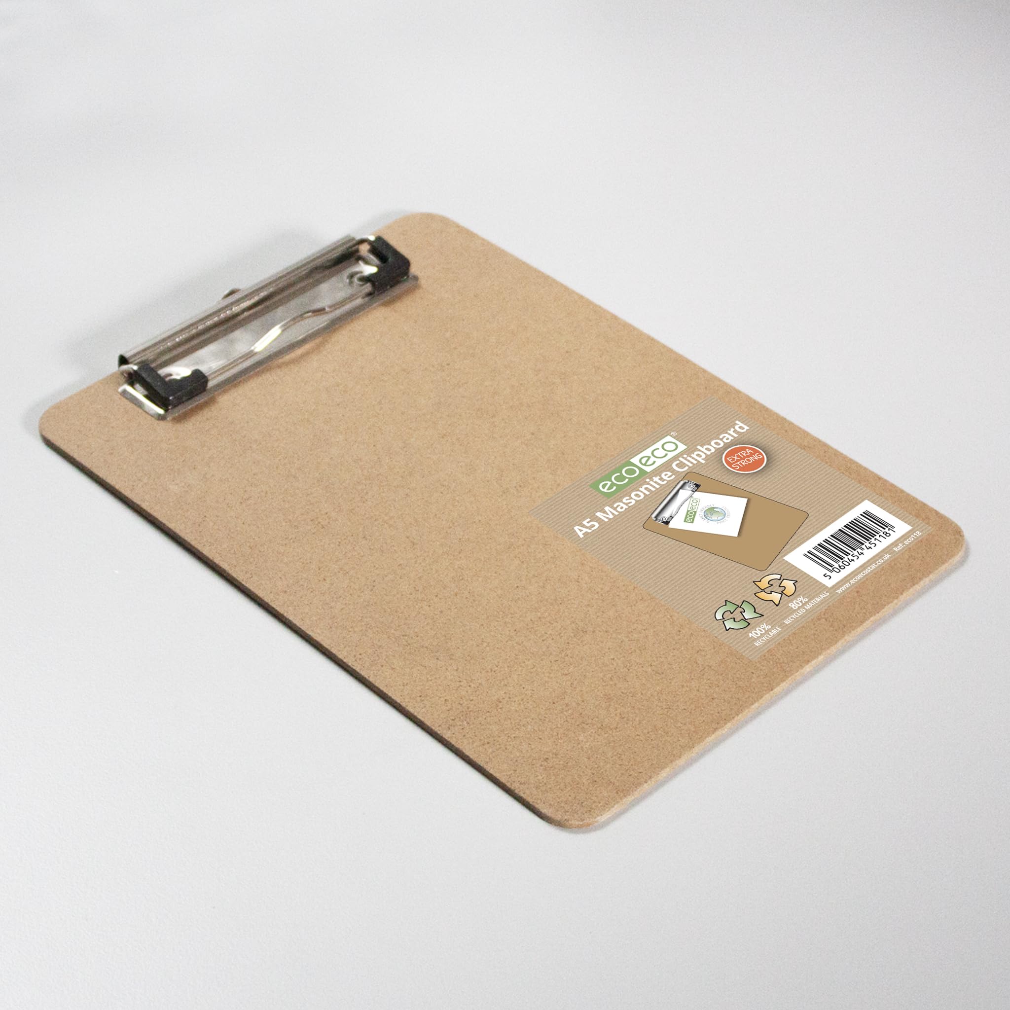 eco-eco A5 Masonite Clipboard - Low Profile Metal Clip | Sand Color | 96g 4