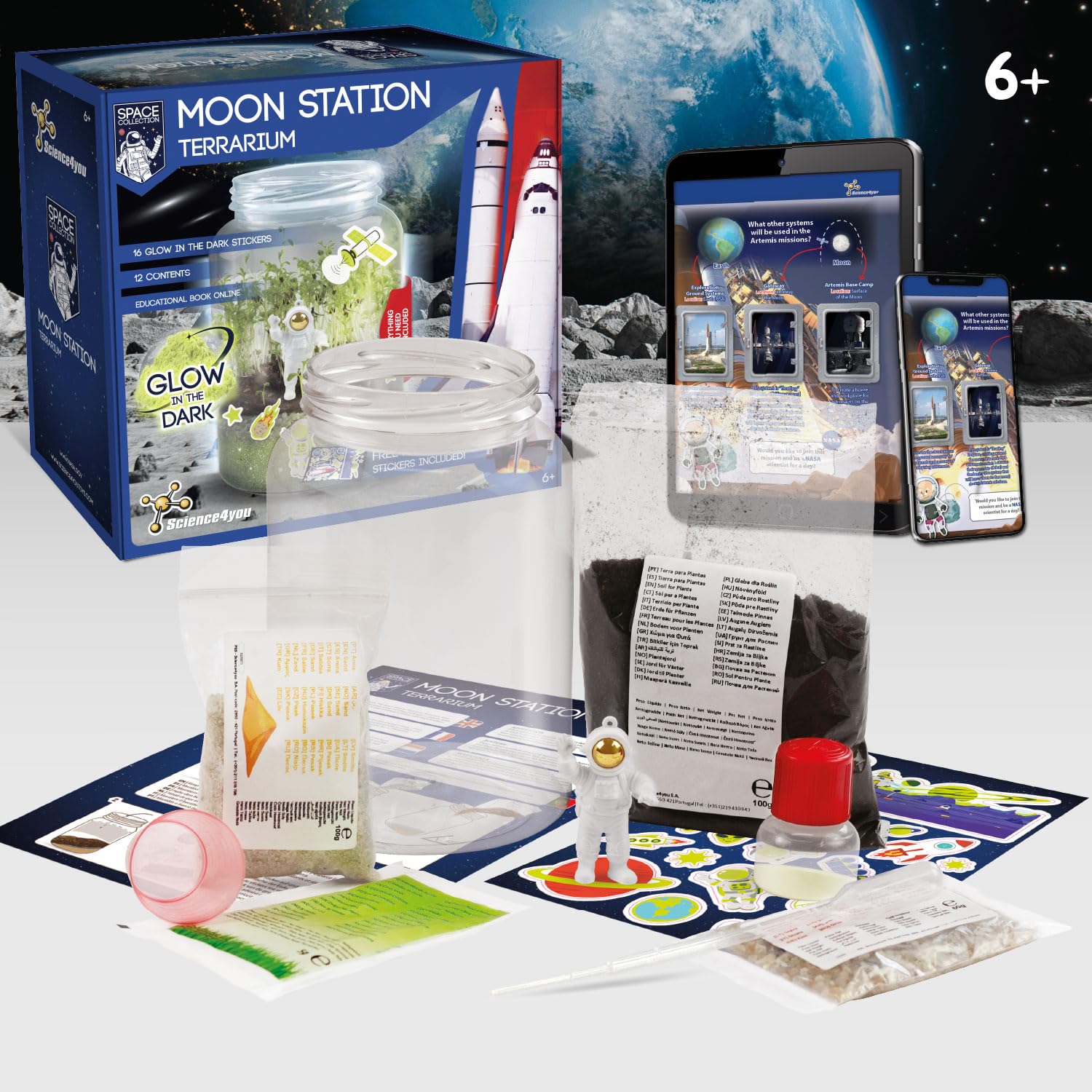 Science4you Moon Station NASA Terrarium Kit - Glow in the Dark Space Ecosystem for Kids 8+ 9