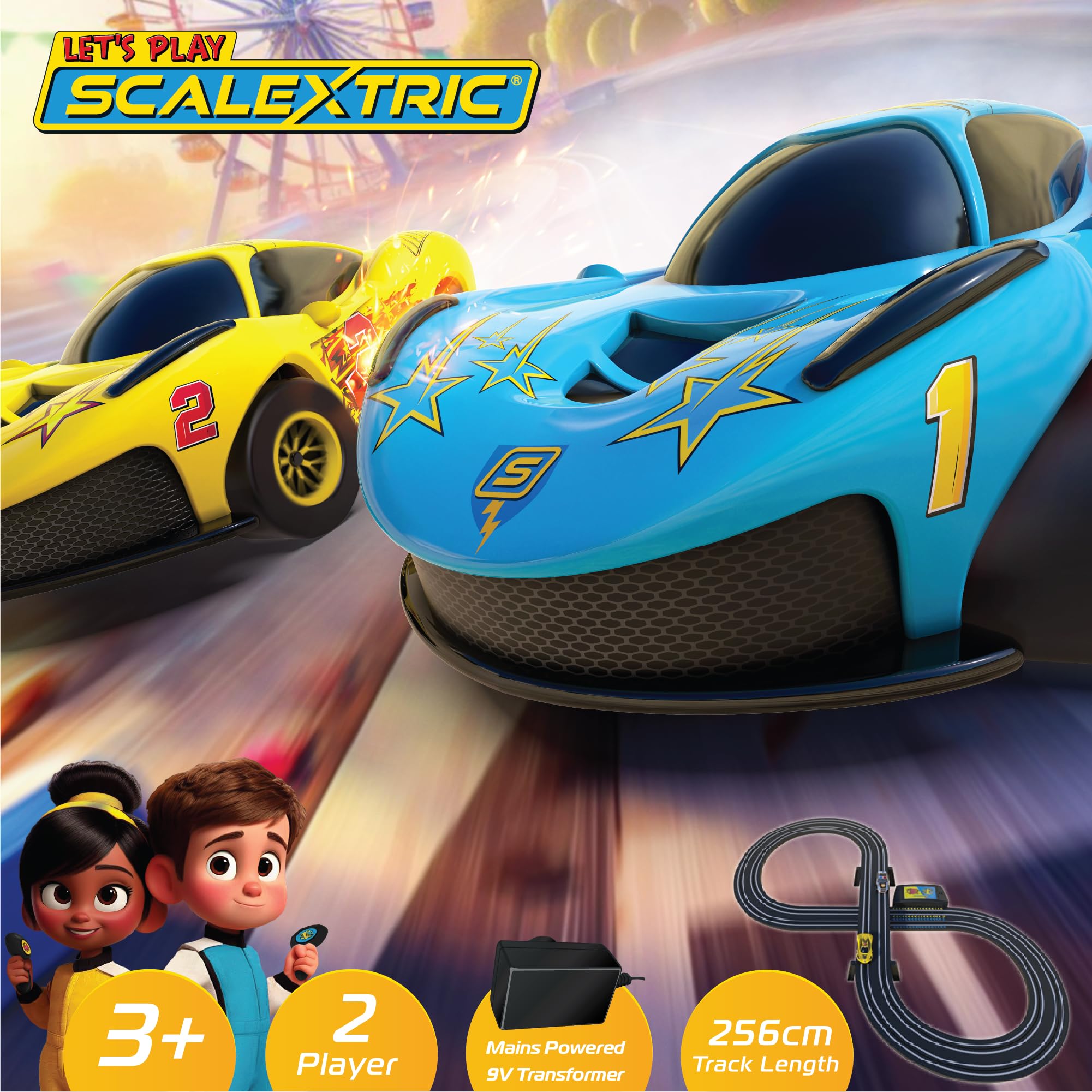 Scalextric G1189M My First Scalextric Let's Play! - Blue/Yellow Race Set for Kids 6