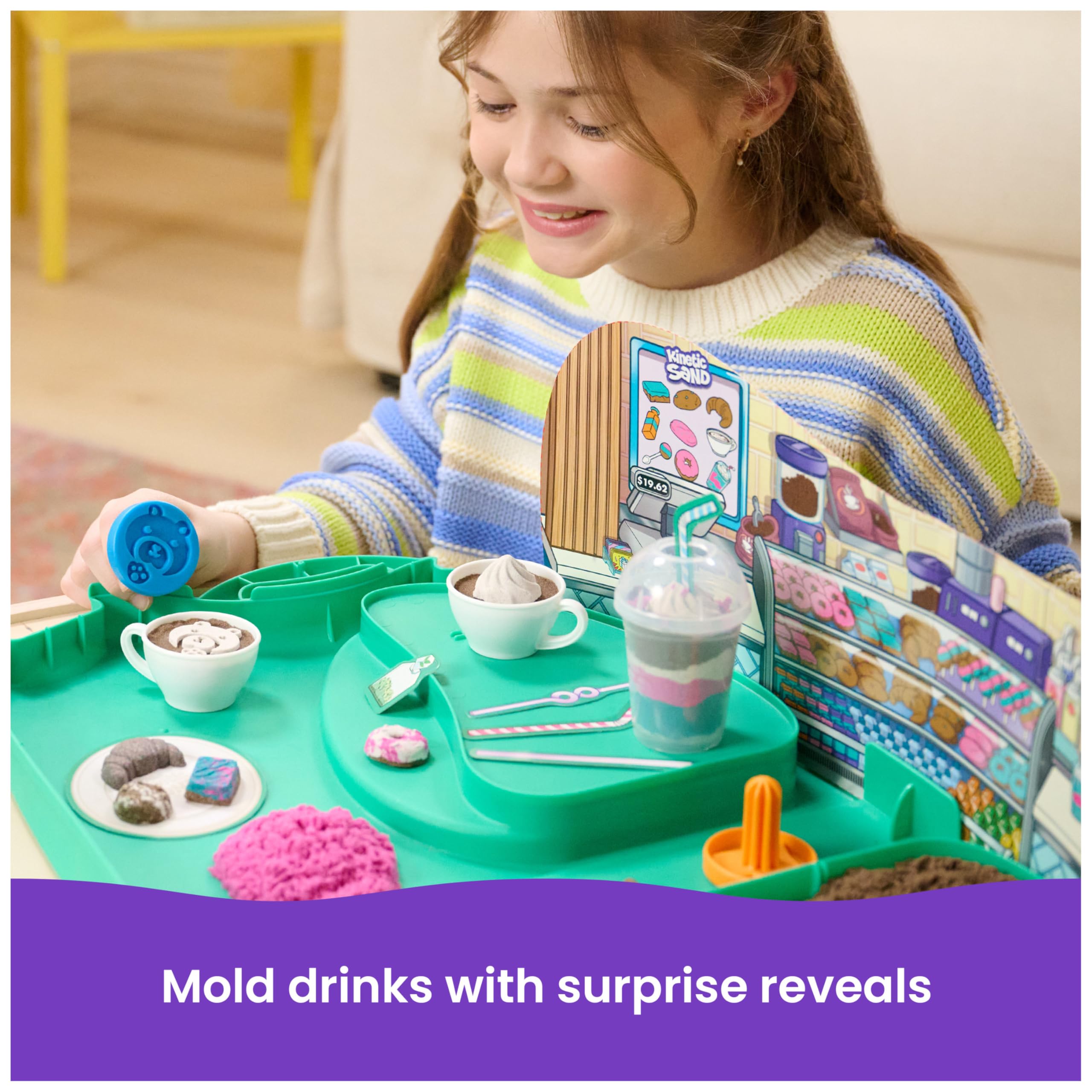 Kinetic Sand Café Case with 793g Play Sand in 4 Colours, 9 Tools and Moulds | Ages 5+ 4