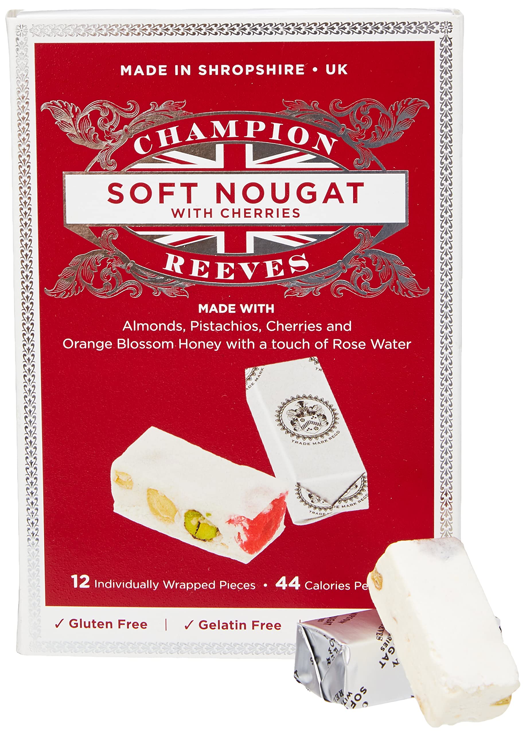 Champion & Reeves Weicher Nougat mit italienischen Kirschen, gerösteten Pistazien und blanchierten Mandeln – 12 Stück