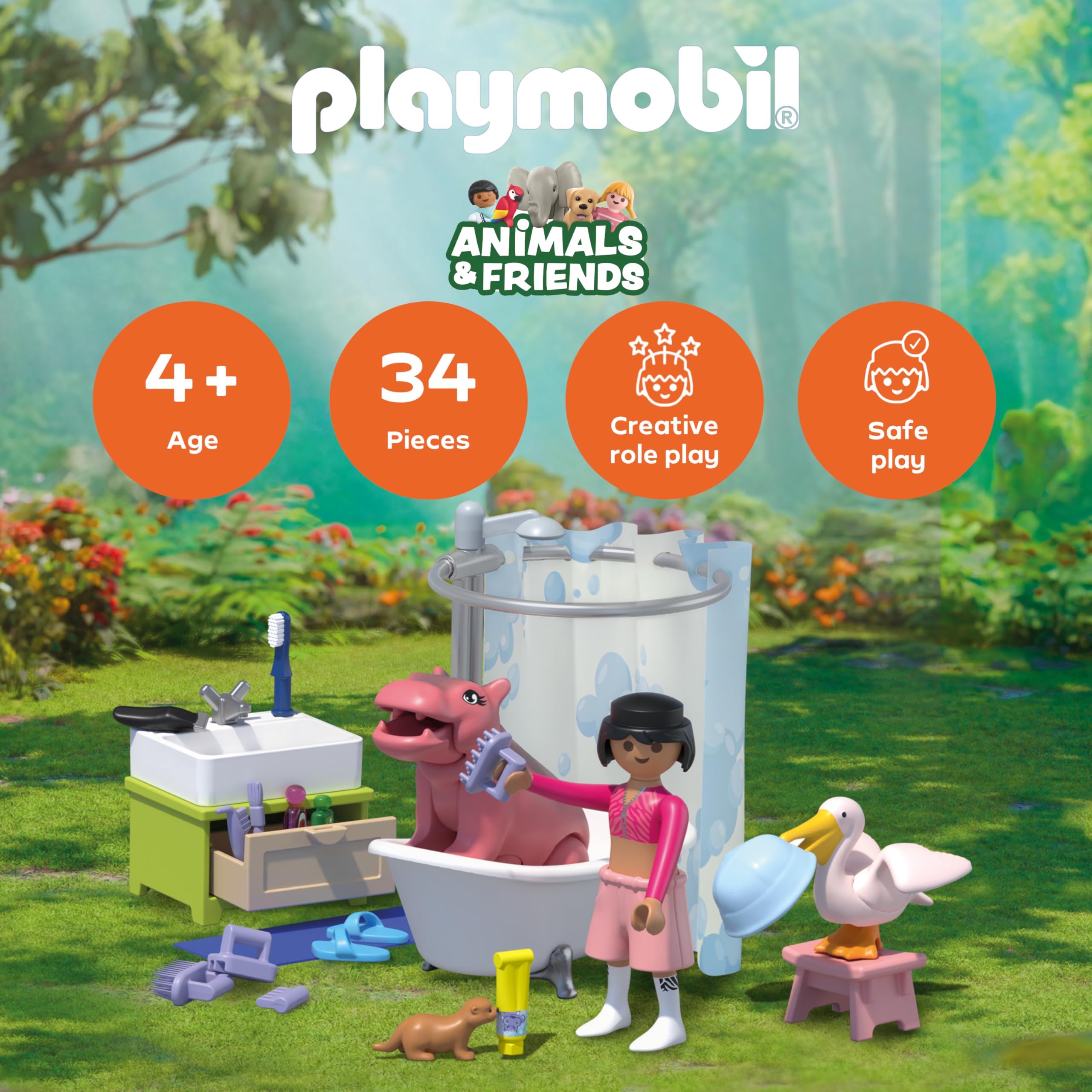 Playmobil Animals & Friends Animal Bathing Fun Bath Toy | Ages 4+ | Model 71950