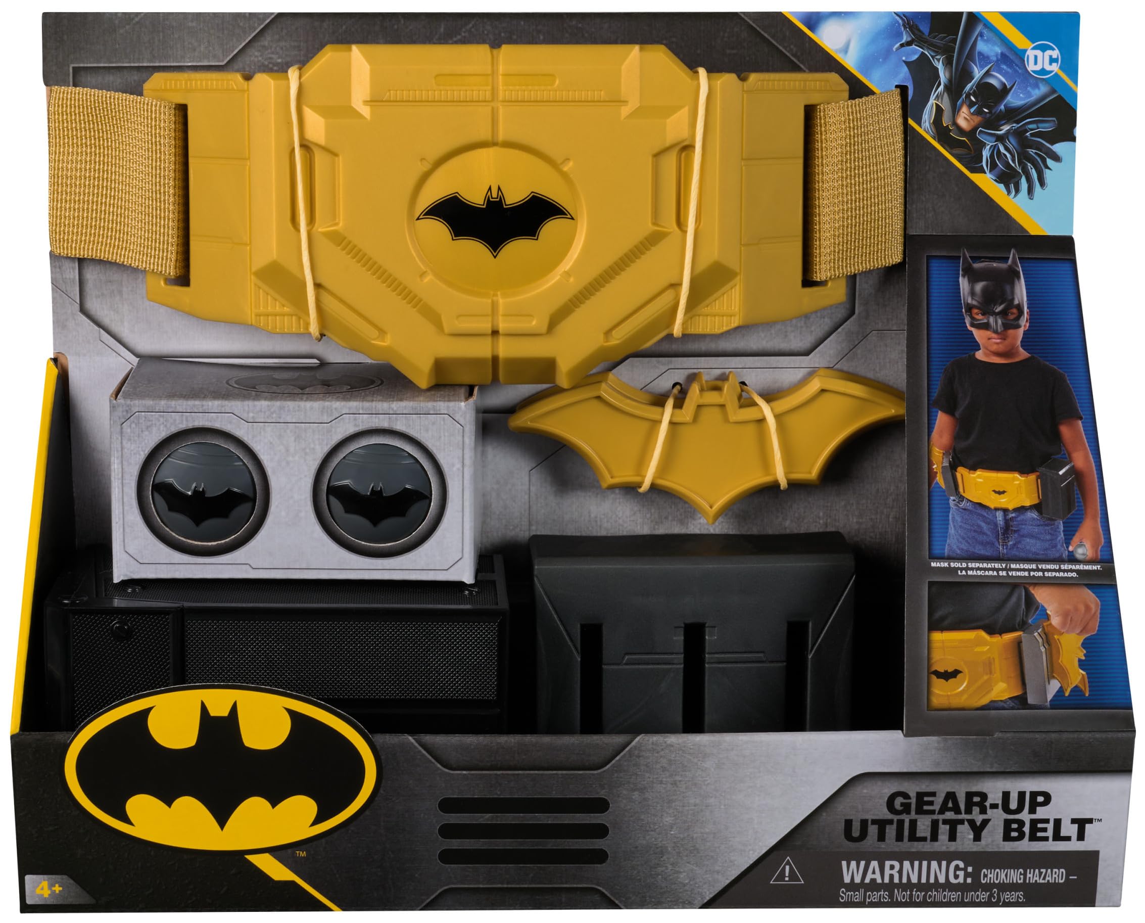 DC Comics Batman Gear-Up Utility Belt & Mask Set - Ages 4+ | Includes 3 Batarangs & 2 Smoke Pellets