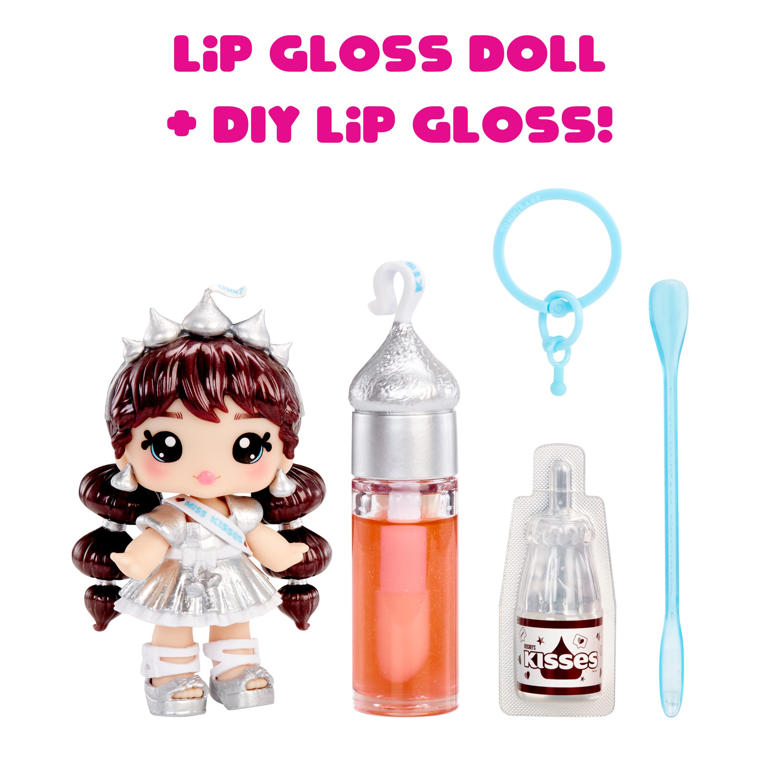 Yummiland x Hershey’s Kisses Coco Kisses Doll - DIY Lip Gloss Kit with Keychain, Articulated Fashion Doll for Ages 4+ 5