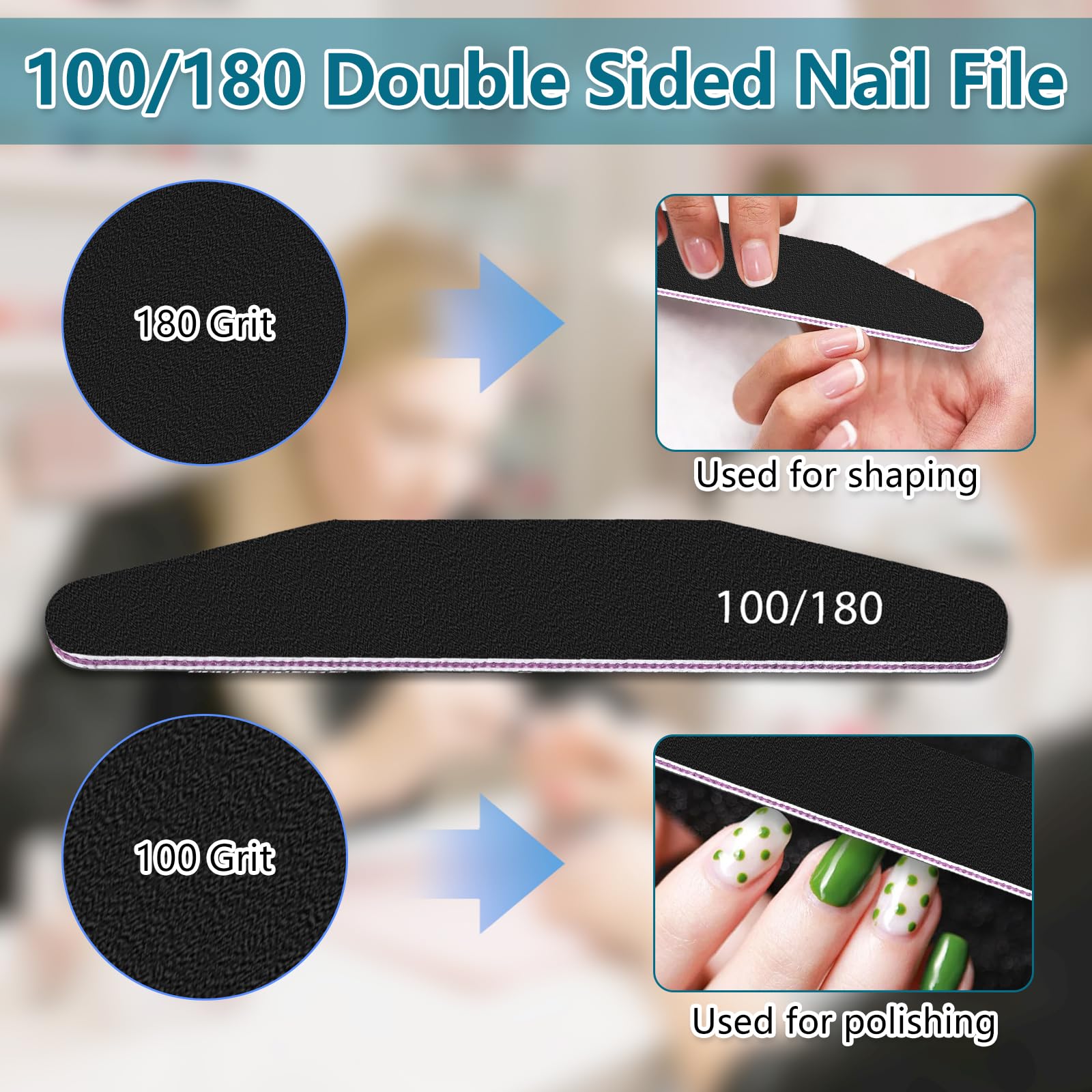 elzle Professional Nail Files Set - 10 Pcs Double-Sided 100/180 Grit Emery Board 4