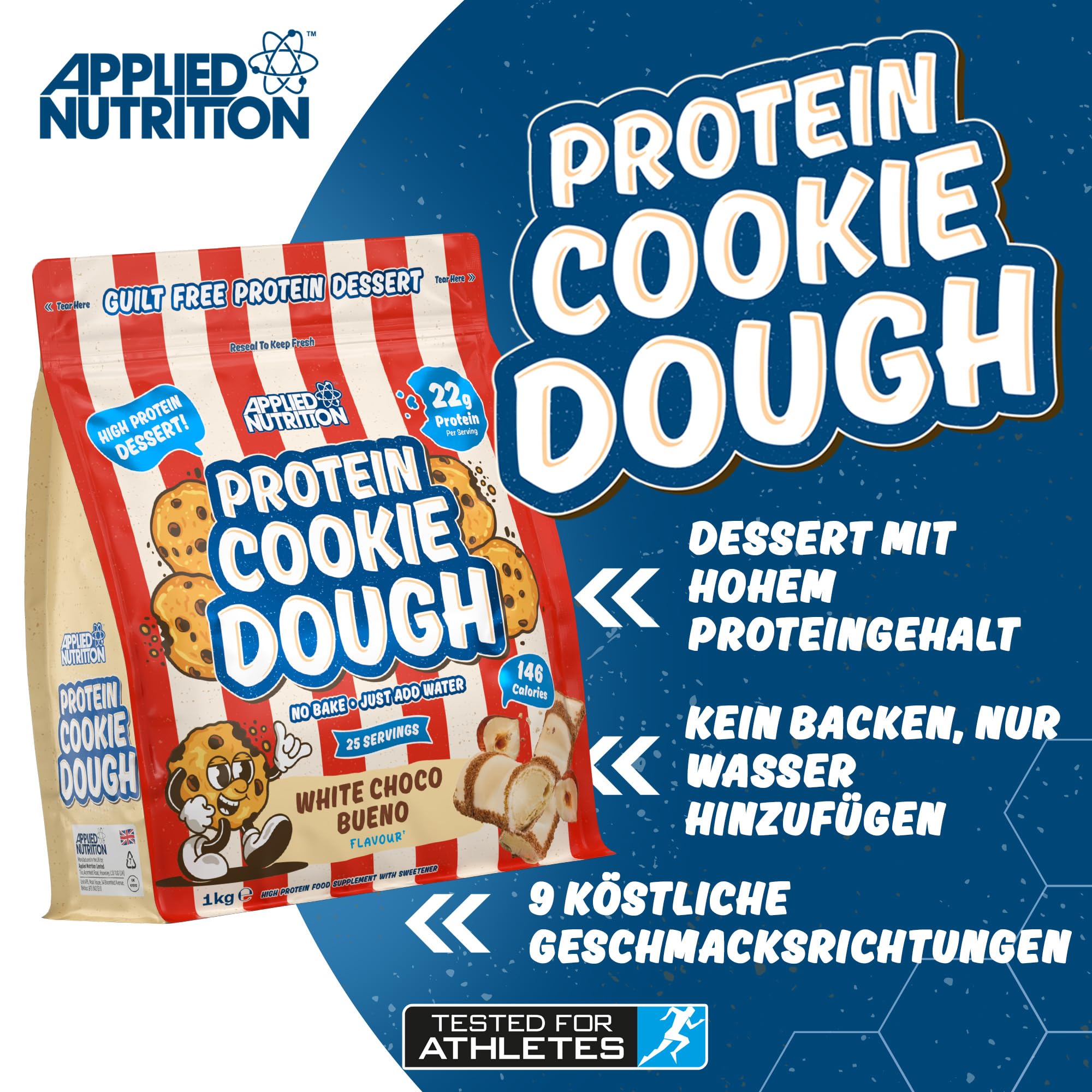 Applied Nutrition Protein Cookie Dough - High Protein Snack, Over 22g Protein | 1kg 2
