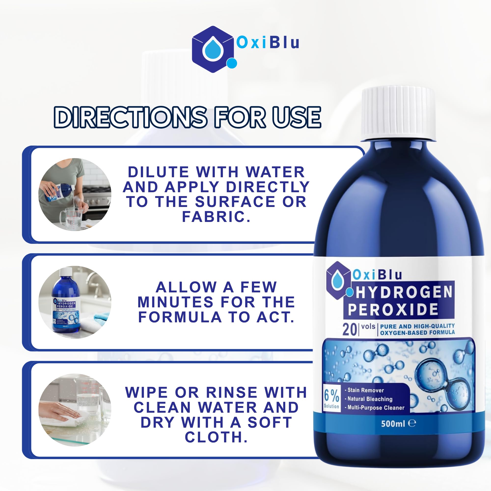 OxiBlu Hydrogen Peroxide 6% All-Purpose Cleaner - 500ml Liquid, Unscented 6
