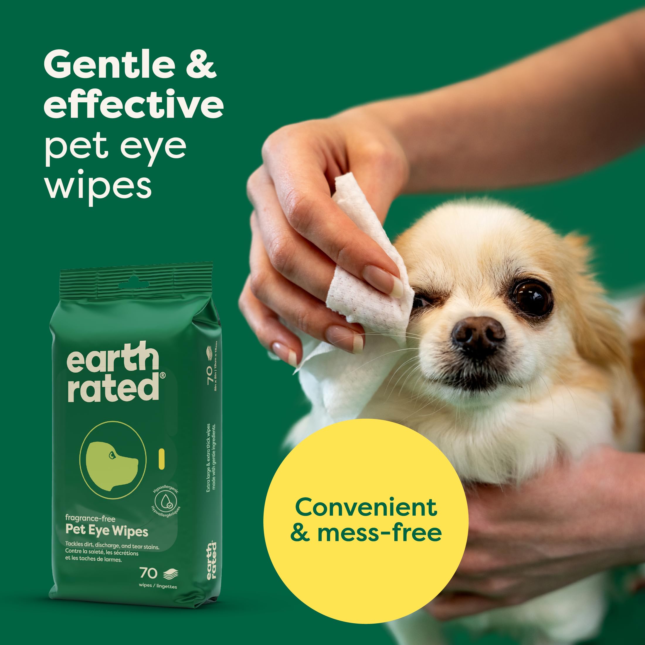 Earth Rated Vet-Developed Hypoallergenic Pet Eye Wipes for Dogs | Unscented, 70 Count 2