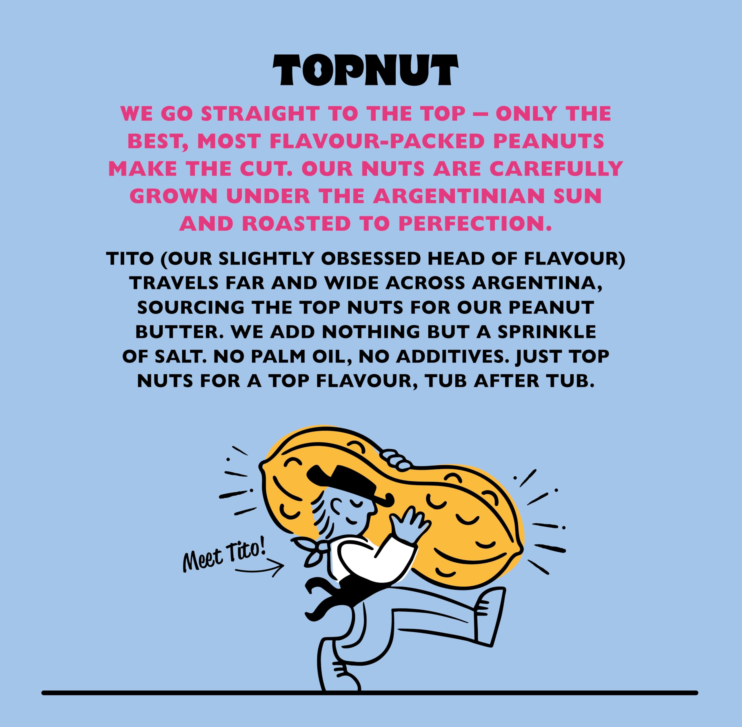 TOPNUT Crunchy Peanut Butter - 1kg Tub | Single-Origin Argentinian Peanuts | High Protein 7