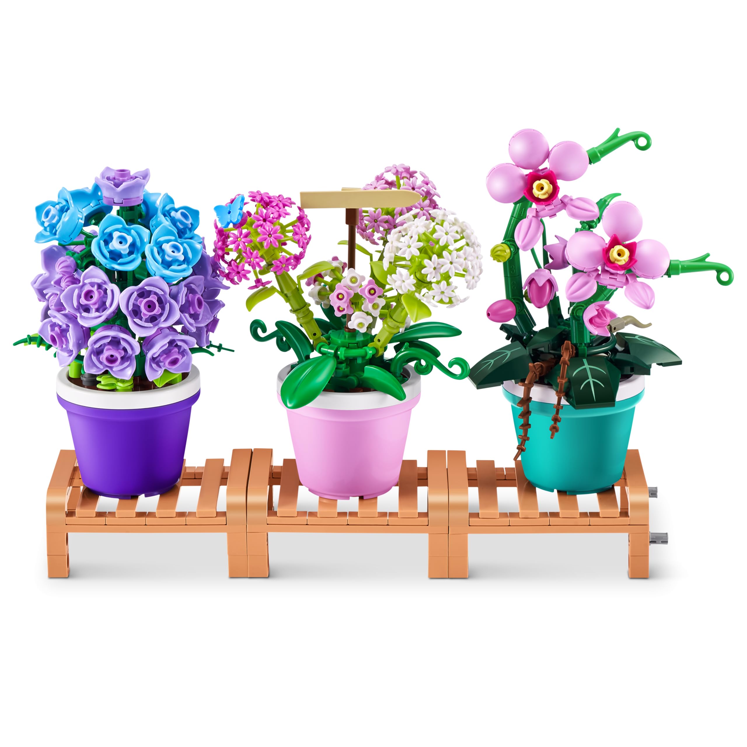 MAX Premium Garden Pot Plants Building Bricks Set - 186-Piece Campanula Flower Kit for Ages 3+ 7