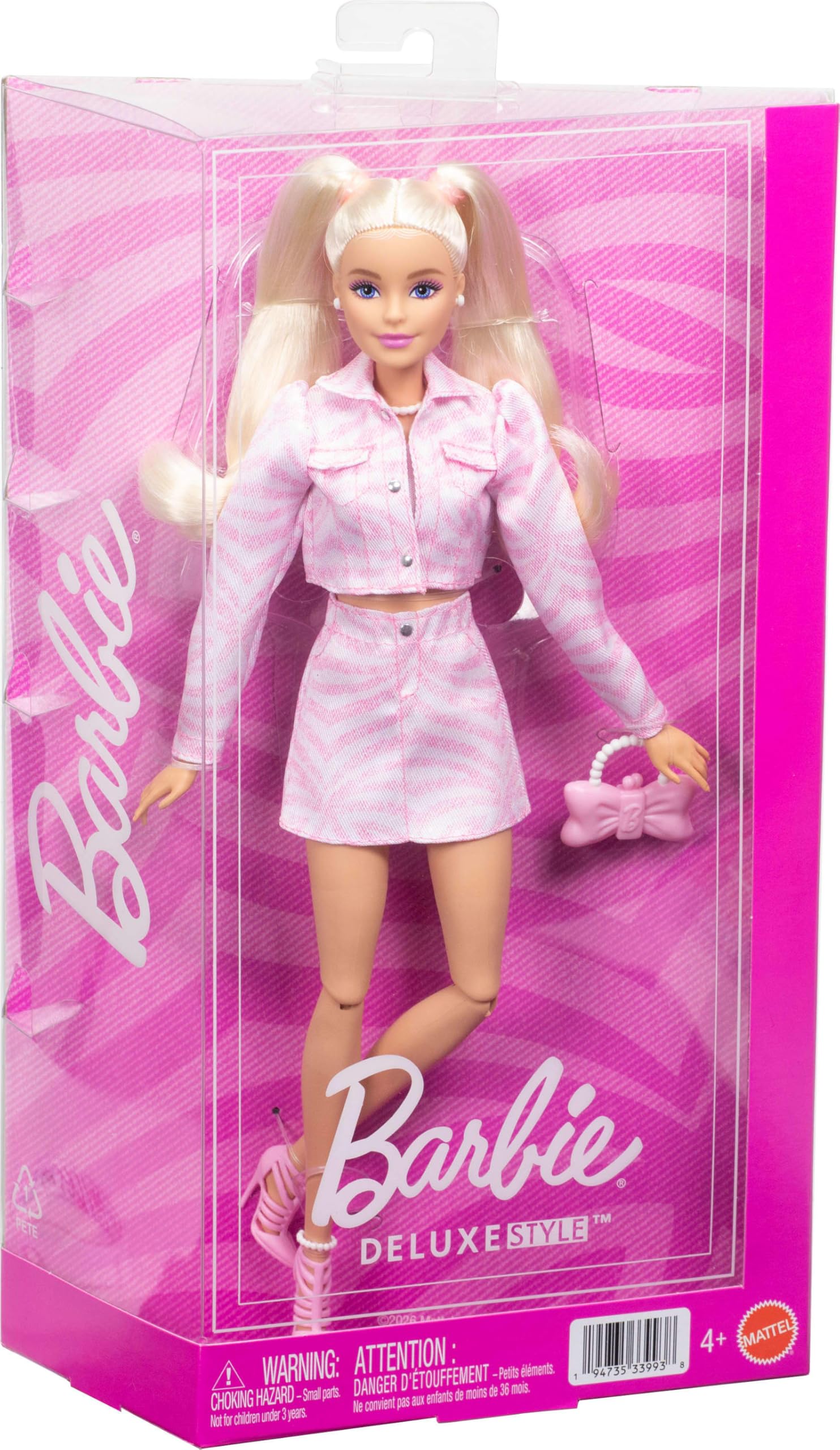 Barbie Deluxe Style Doll JJN69 - Pink Denim Outfit | Blonde Hair | Bendable Joints | Ages 4+ 6