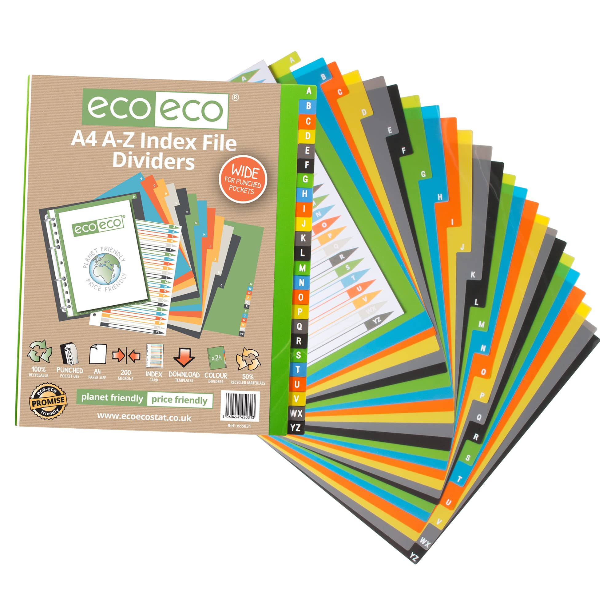 eco-eco A4 Index File Dividers - 24 Set A-Z Wide, 50% Recycled Material 2