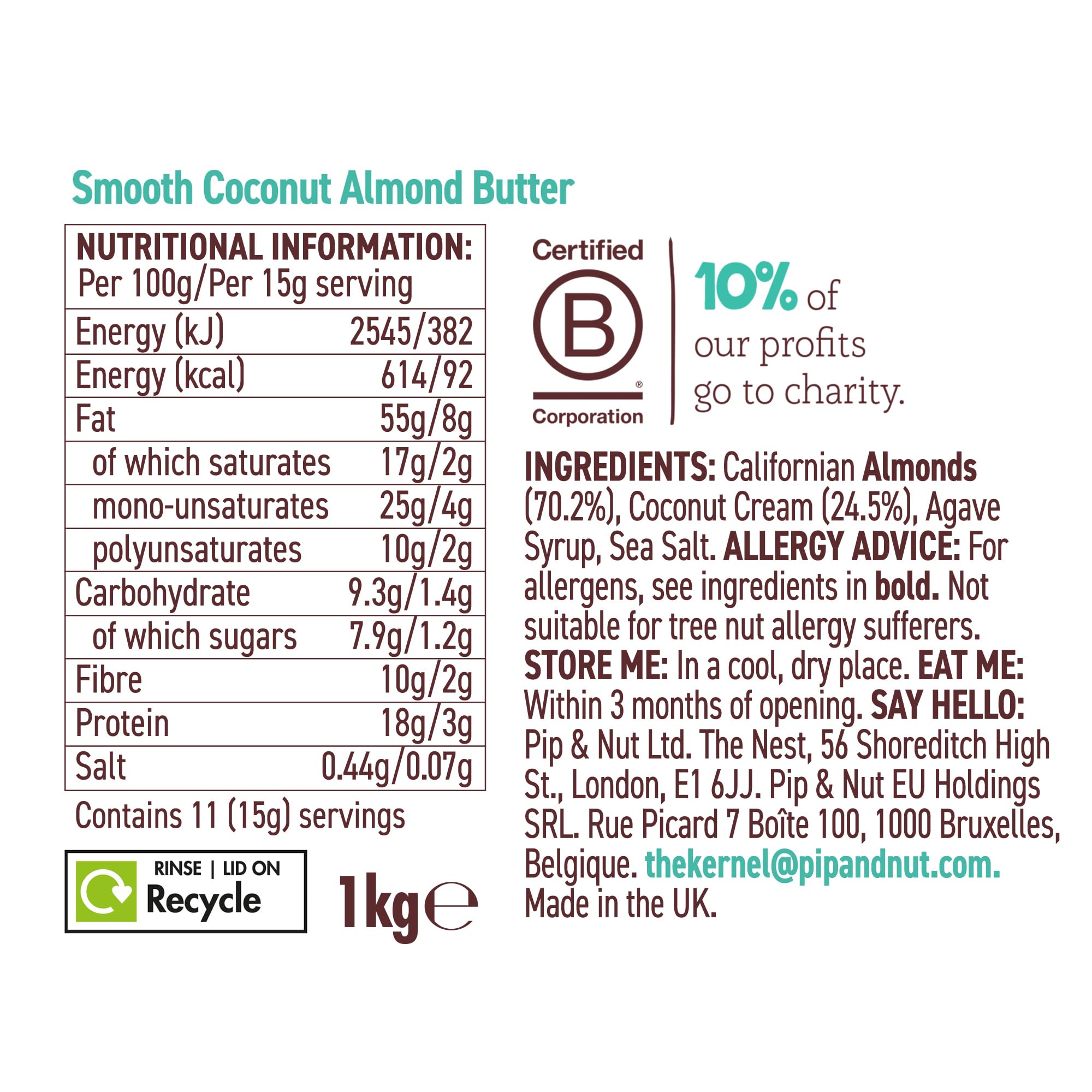 Pip & Nut Coconut Almond Butter - No Palm Oil, High Fibre, Vegan | 1kg 2