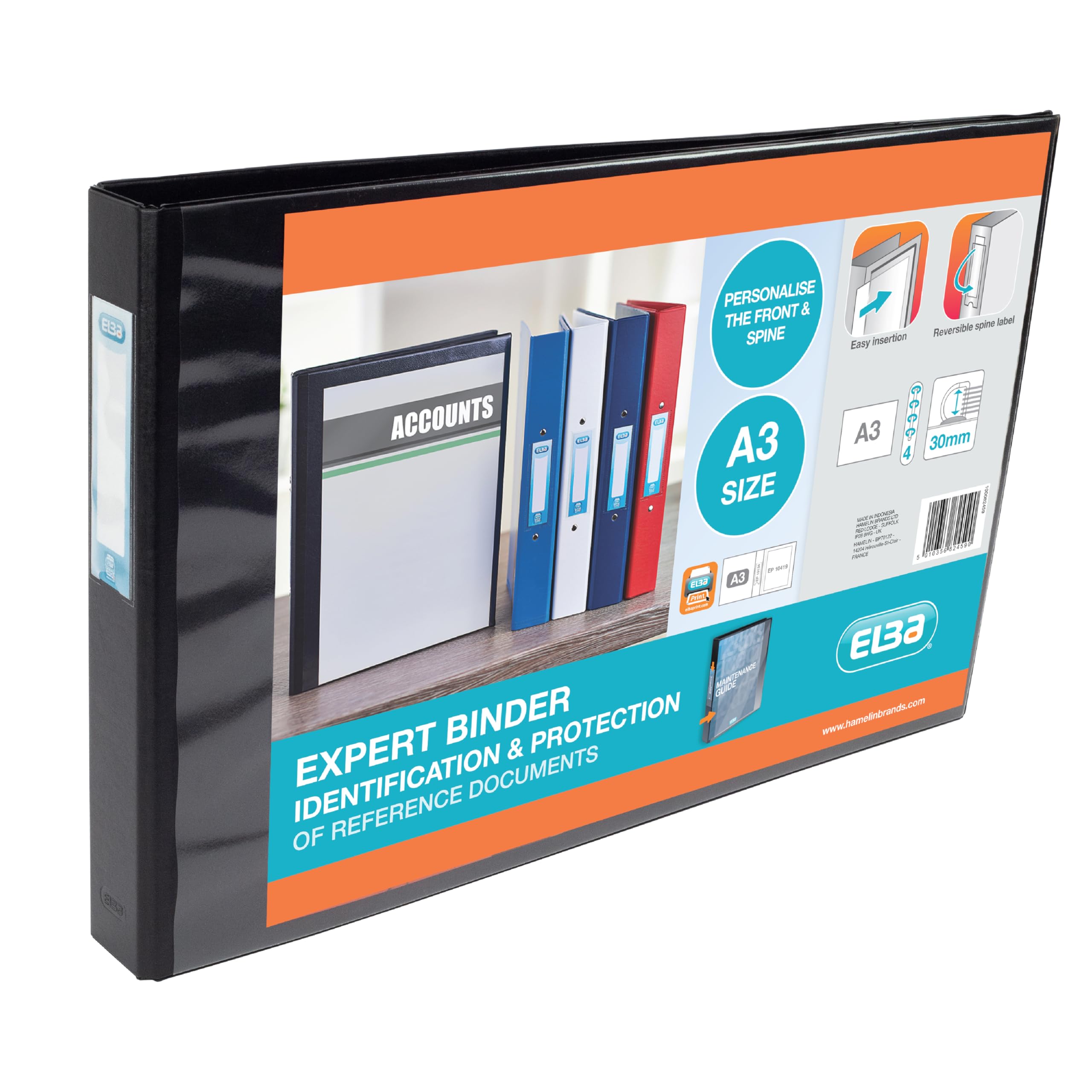Elba A3 Landscape Padfolio Ring Binder - 4 D-Ring | 55mm Spine | 30mm Capacity | Black PVC