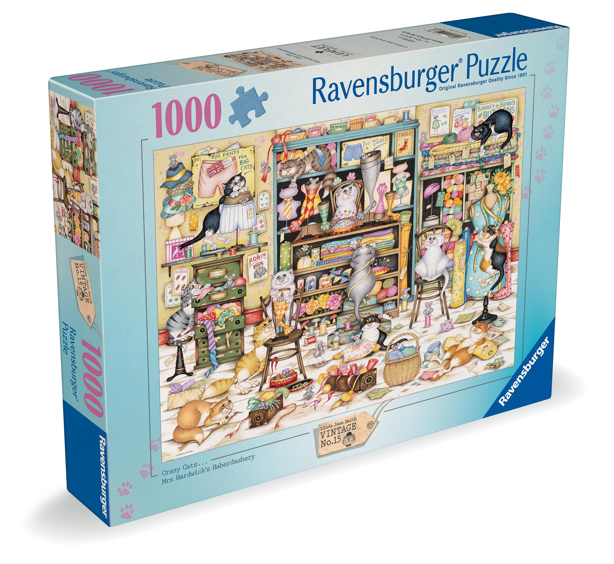 Ravensburger Crazy Cats Mrs Hardwick's Haberdashery Jigsaw Puzzle - 1000 Pieces | 70x50cm 2