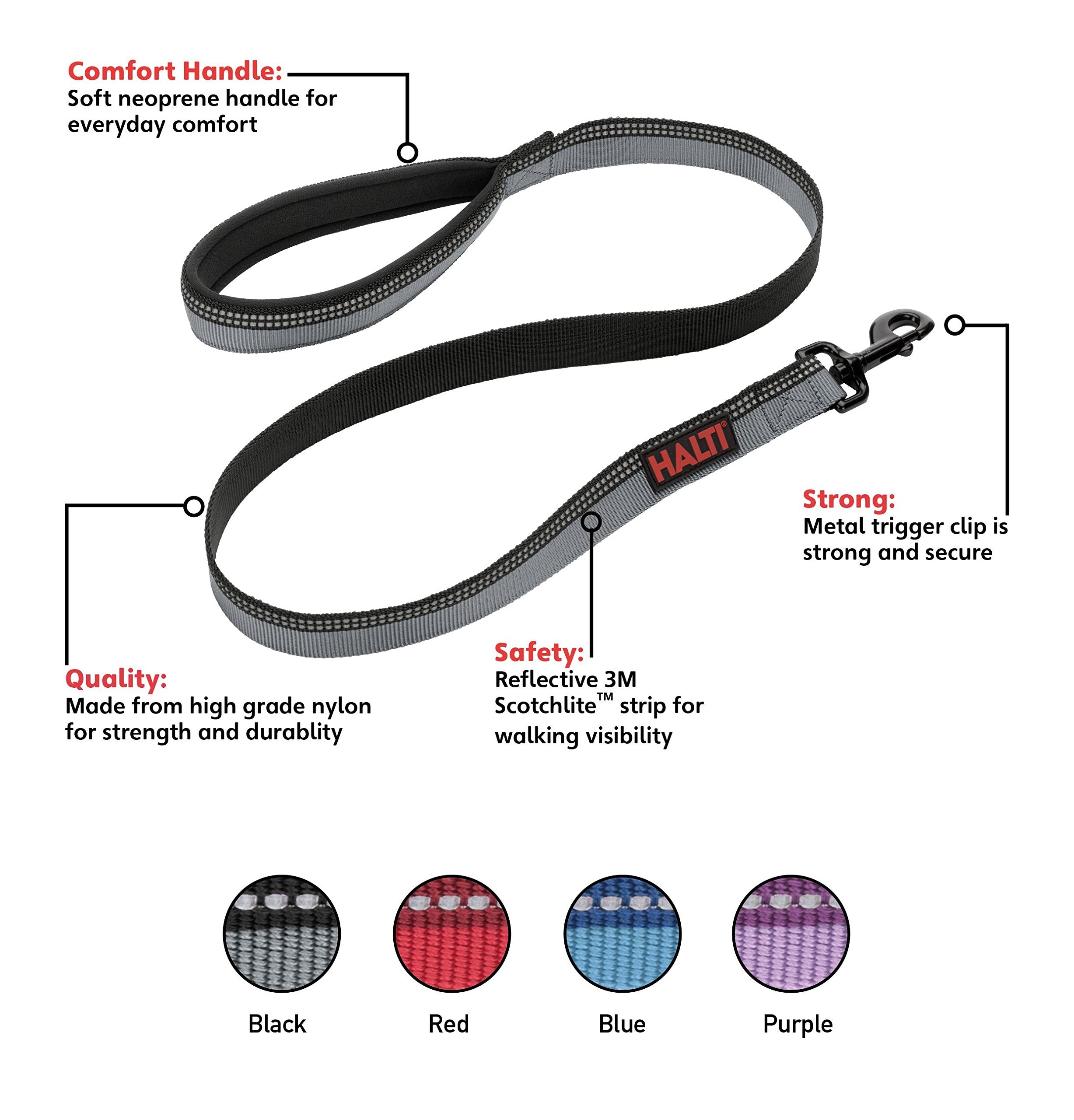 Halti Basic Lead - Large, Black, 1.2m | Premium Nylon | Padded Handle 3