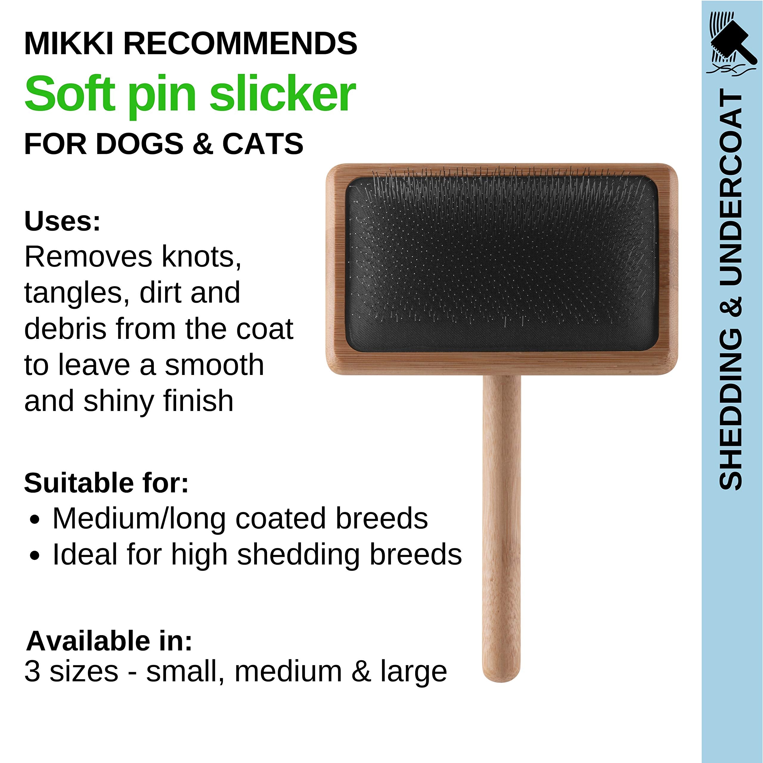 Mikki Bamboo Soft Pin Slicker Brush - Removes Knots & Tangles | Eco Friendly | Small 5