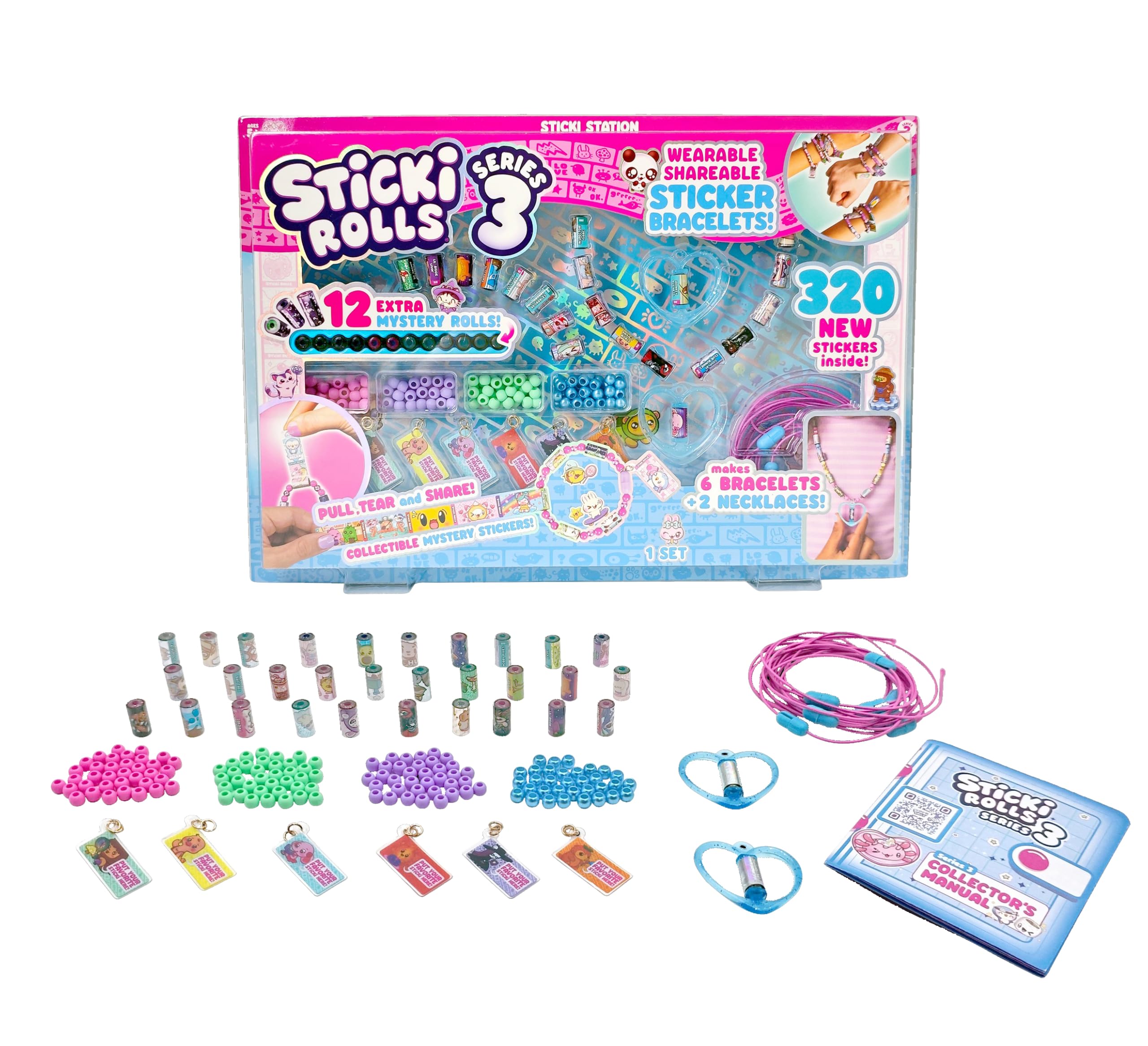 STICKI ROLLS Sticki Station S3 Jewelry Making Kit | 320 Stickers | 144 Beads | Create 6 Bracelets & 2 Necklaces