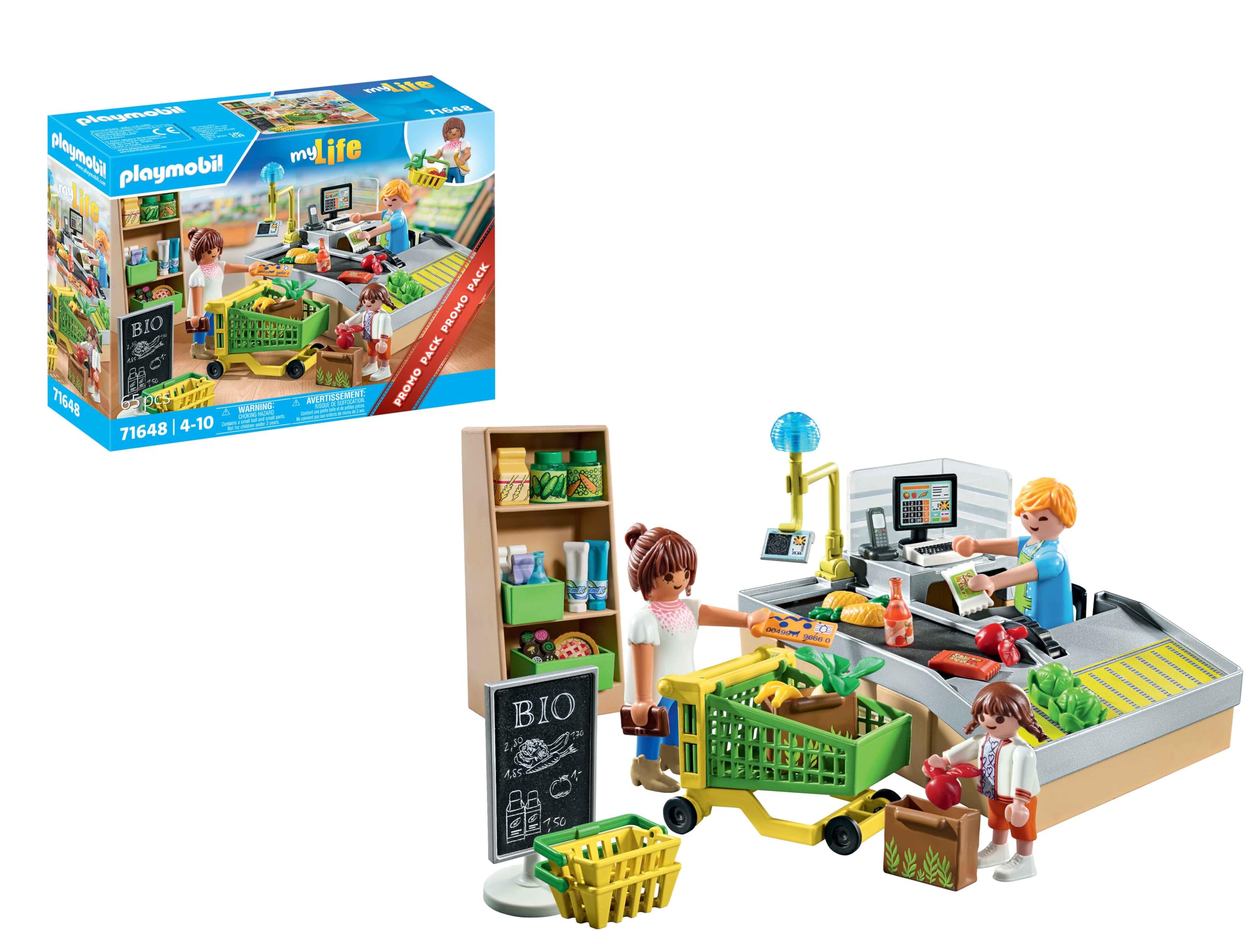 Playmobil 71648 MyLife: Organic Supermarket Promo Pack - Playset with Checkout, Trolley & Figures for Ages 4+ 1