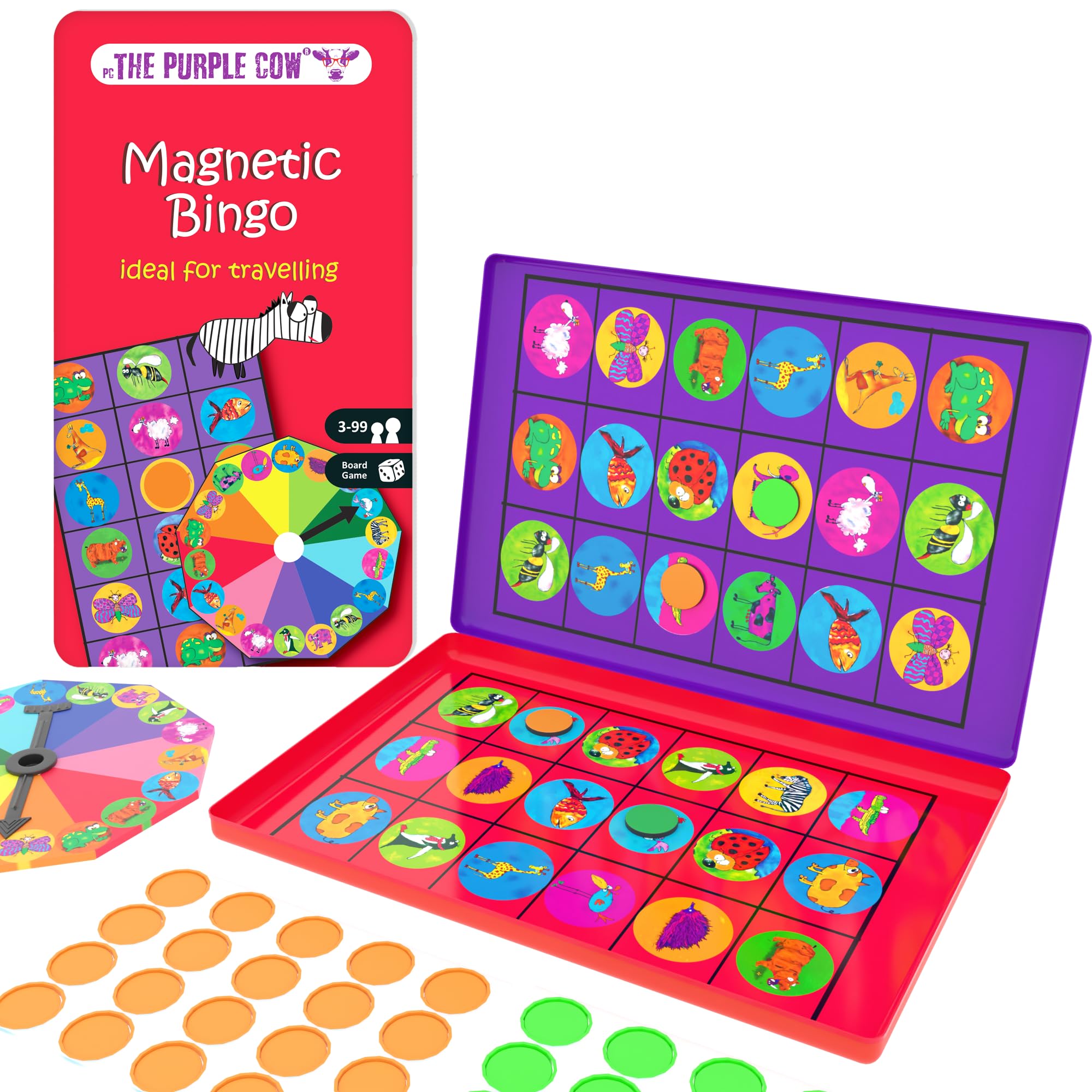 The Purple Cow Animal Bingo Magnetic Travel Game - Portable, Ages 5+, 2+ Players